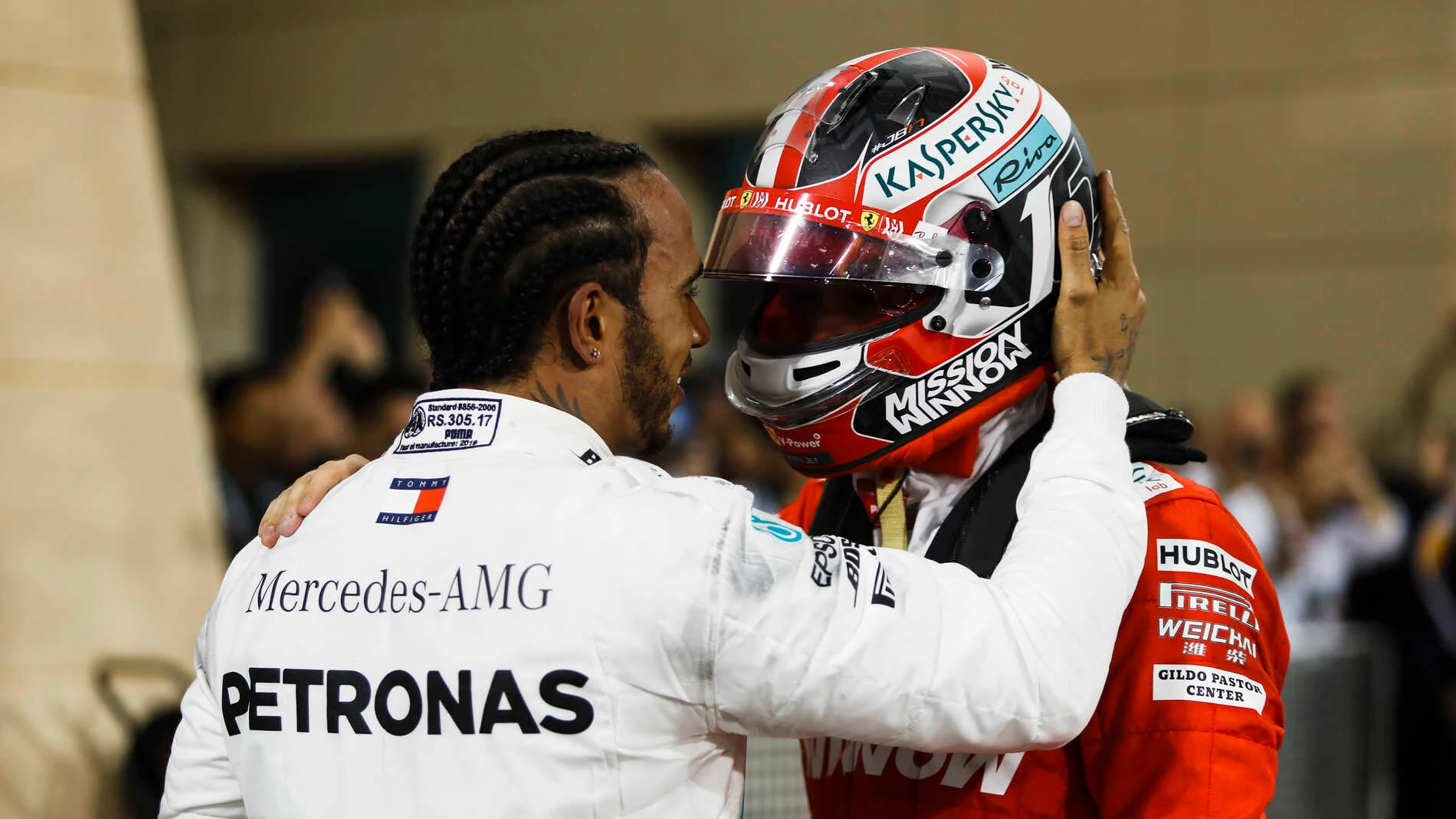 BAHRAIN INTERNATIONAL CIRCUIT, BAHRAIN - MARCH 31: Lewis Hamilton, Mercedes AMG F1 and Charles