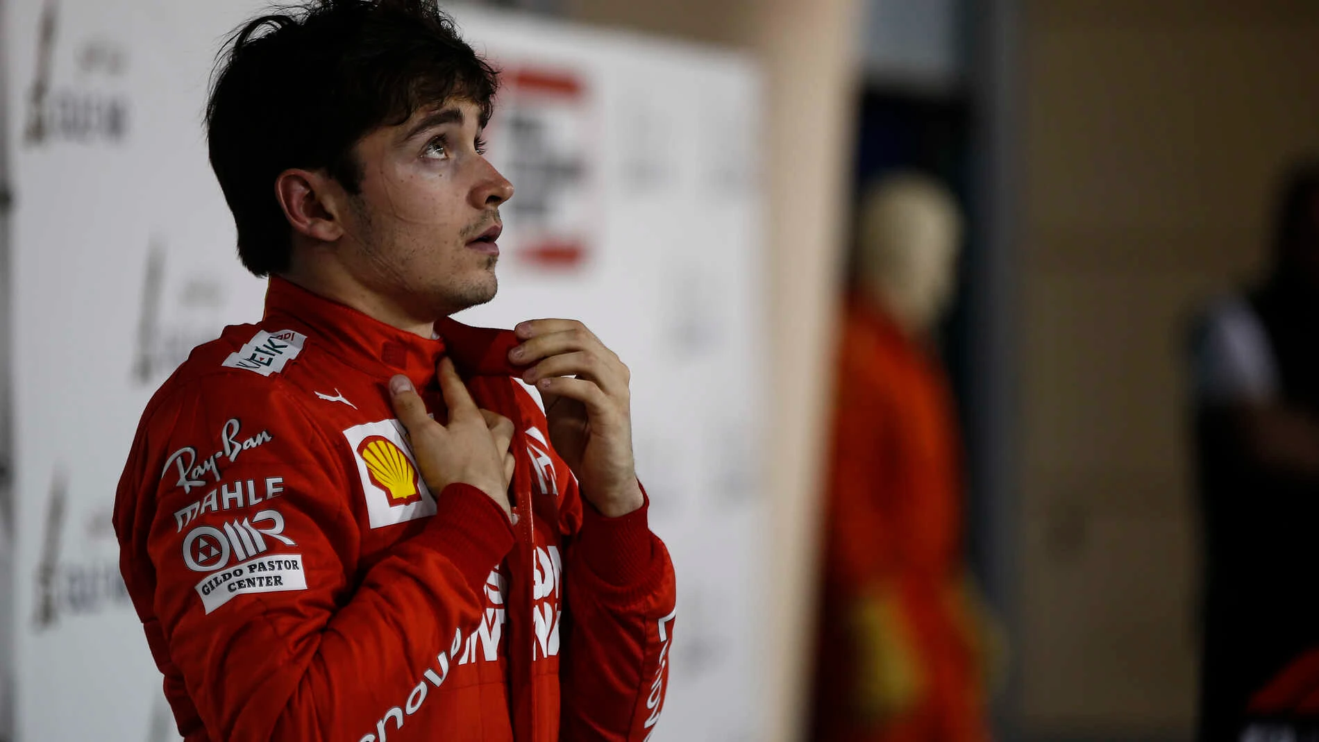 BAHRAIN INTERNATIONAL CIRCUIT, BAHRAIN - MARCH 31: Charles Leclerc, Ferrari, 3rd position, in Parc Ferme during the Bahrain GP at Bahrain International Circuit on March 31, 2019 in Bahrain International Circuit, Bahrain. (Photo by Andy Hone / LAT Images)