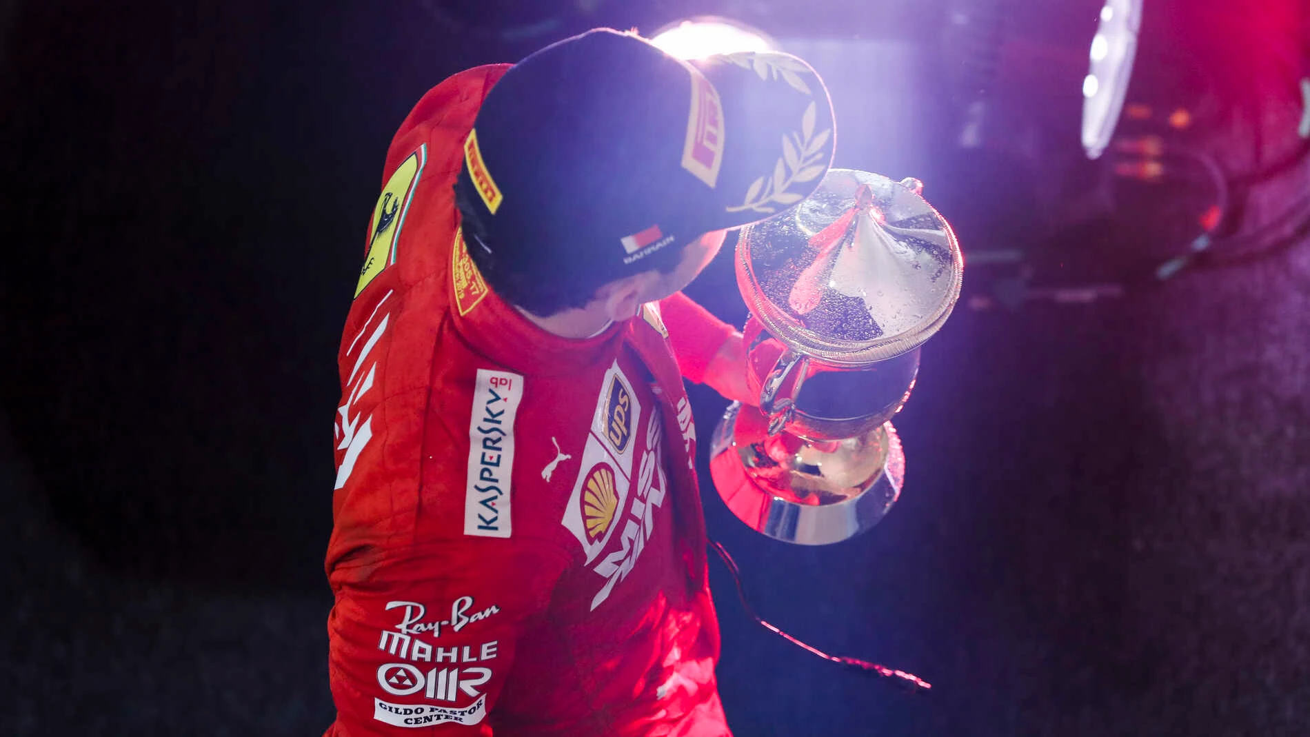 BAHRAIN INTERNATIONAL CIRCUIT, BAHRAIN - MARCH 31: Charles Leclerc, Ferrari, 3rd position, with his