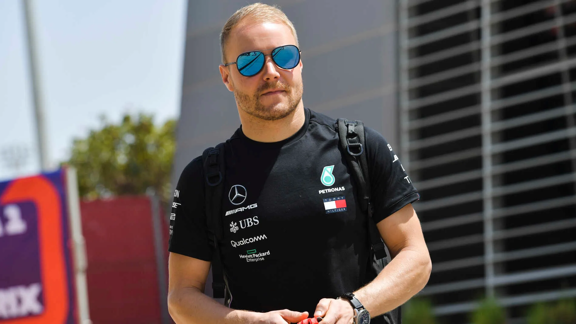 BAHRAIN INTERNATIONAL CIRCUIT, BAHRAIN - MARCH 28: Valtteri Bottas, Mercedes AMG F1 arrives in the