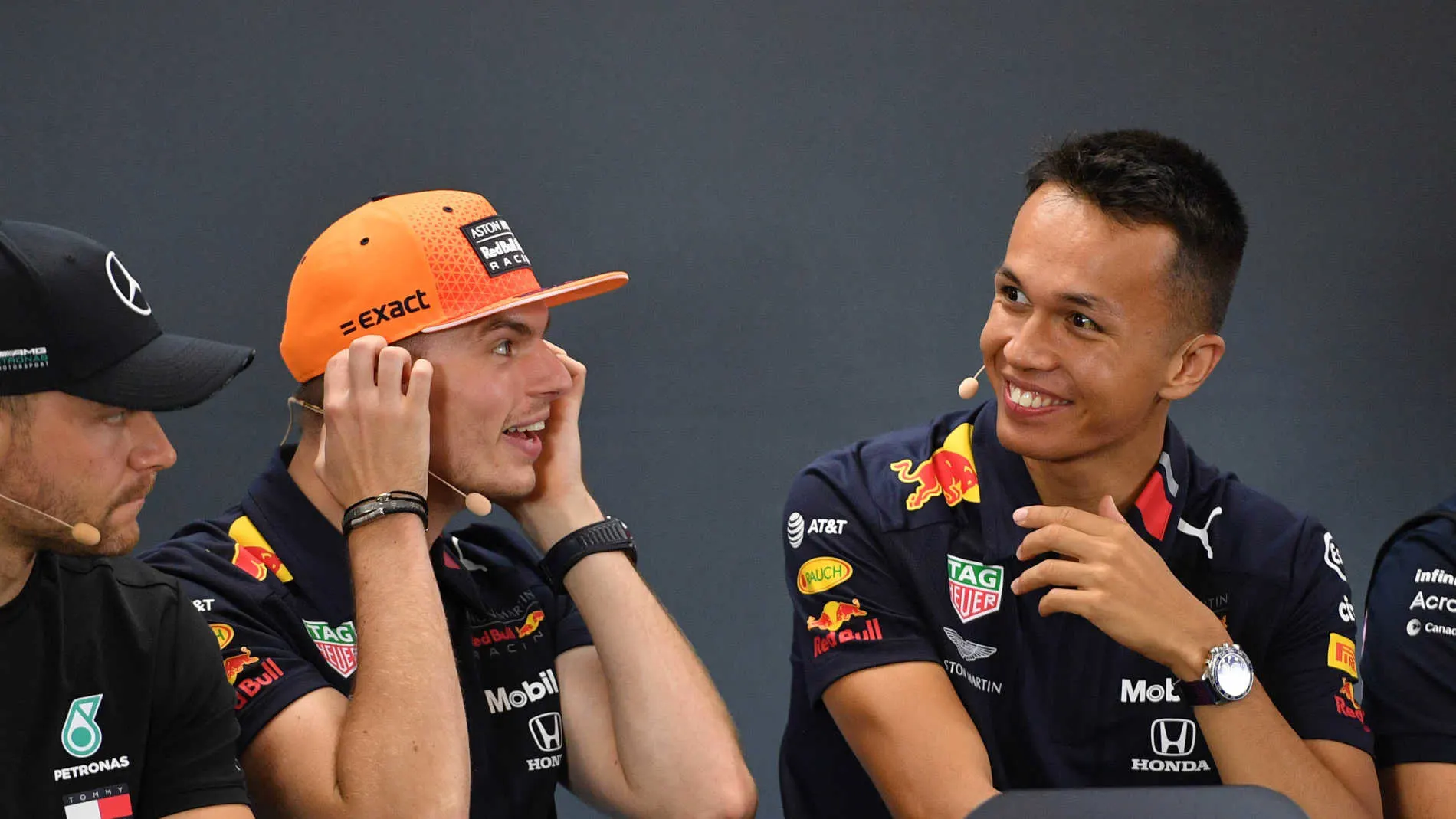 SPA-FRANCORCHAMPS, BELGIUM - AUGUST 29: Max Verstappen, Red Bull Racing, and Alexander Albon, Red