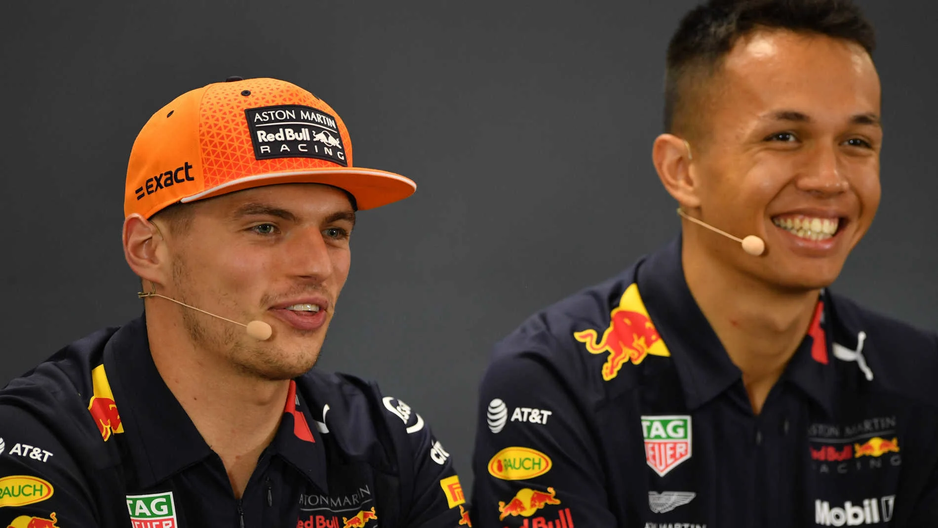 SPA-FRANCORCHAMPS, BELGIUM - AUGUST 29: Max Verstappen, Red Bull Racing, and Alexander Albon, Red