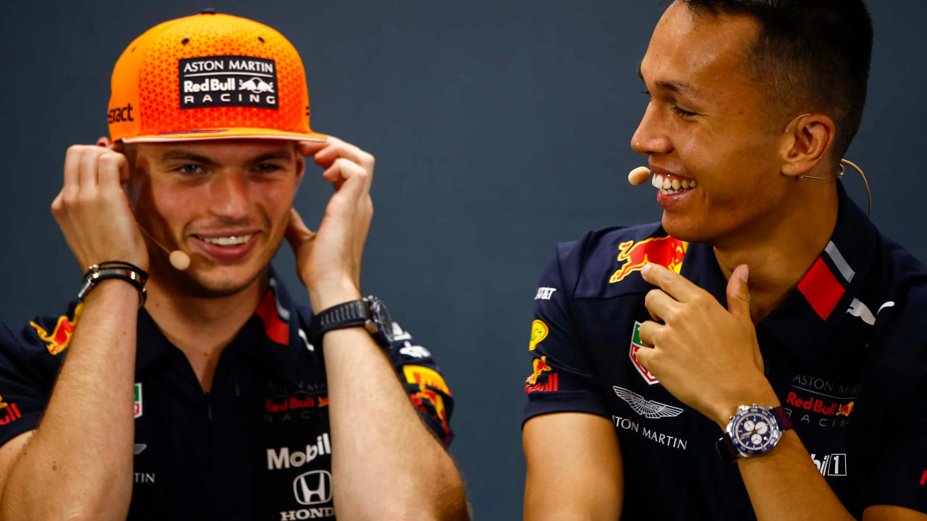 SPA-FRANCORCHAMPS, BELGIUM - AUGUST 29: Max Verstappen, Red Bull Racing, and Alexander Albon, Red