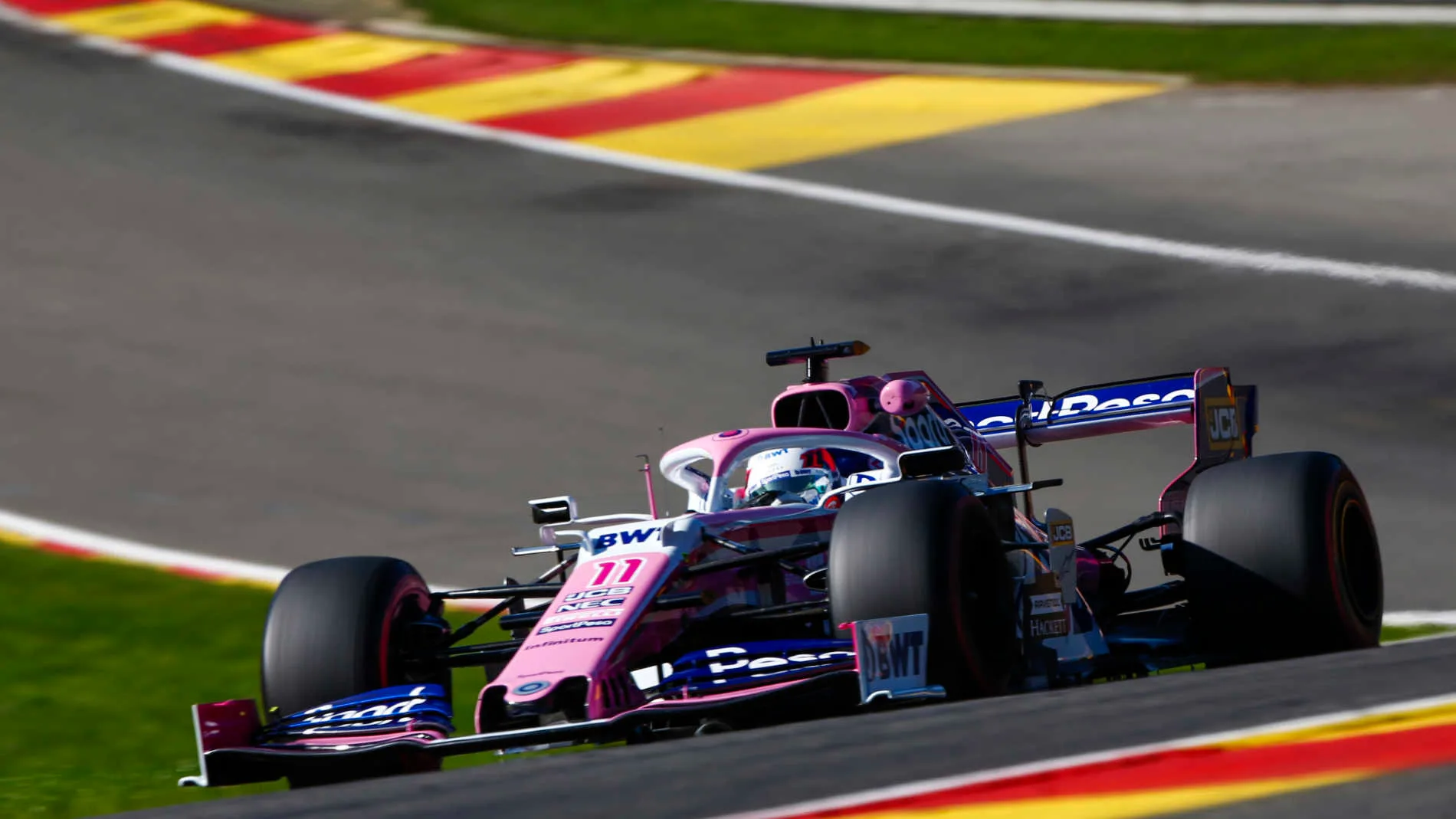 SPA-FRANCORCHAMPS, BELGIUM - AUGUST 30: Sergio Perez, Racing Point RP19 during the Belgian GP at