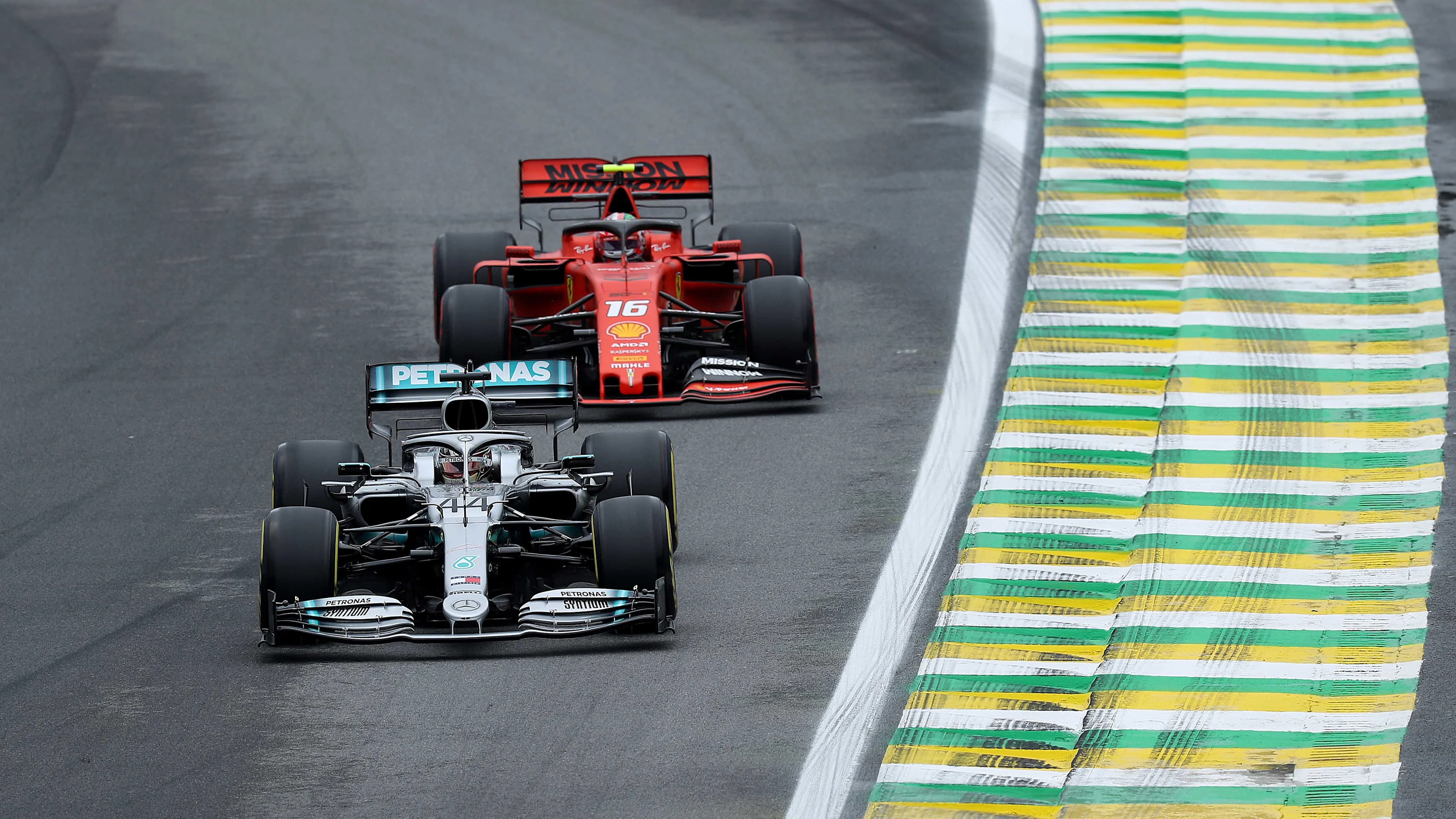 SAO PAULO, BRAZIL - NOVEMBER 15: Lewis Hamilton of Great Britain driving the (44) Mercedes AMG