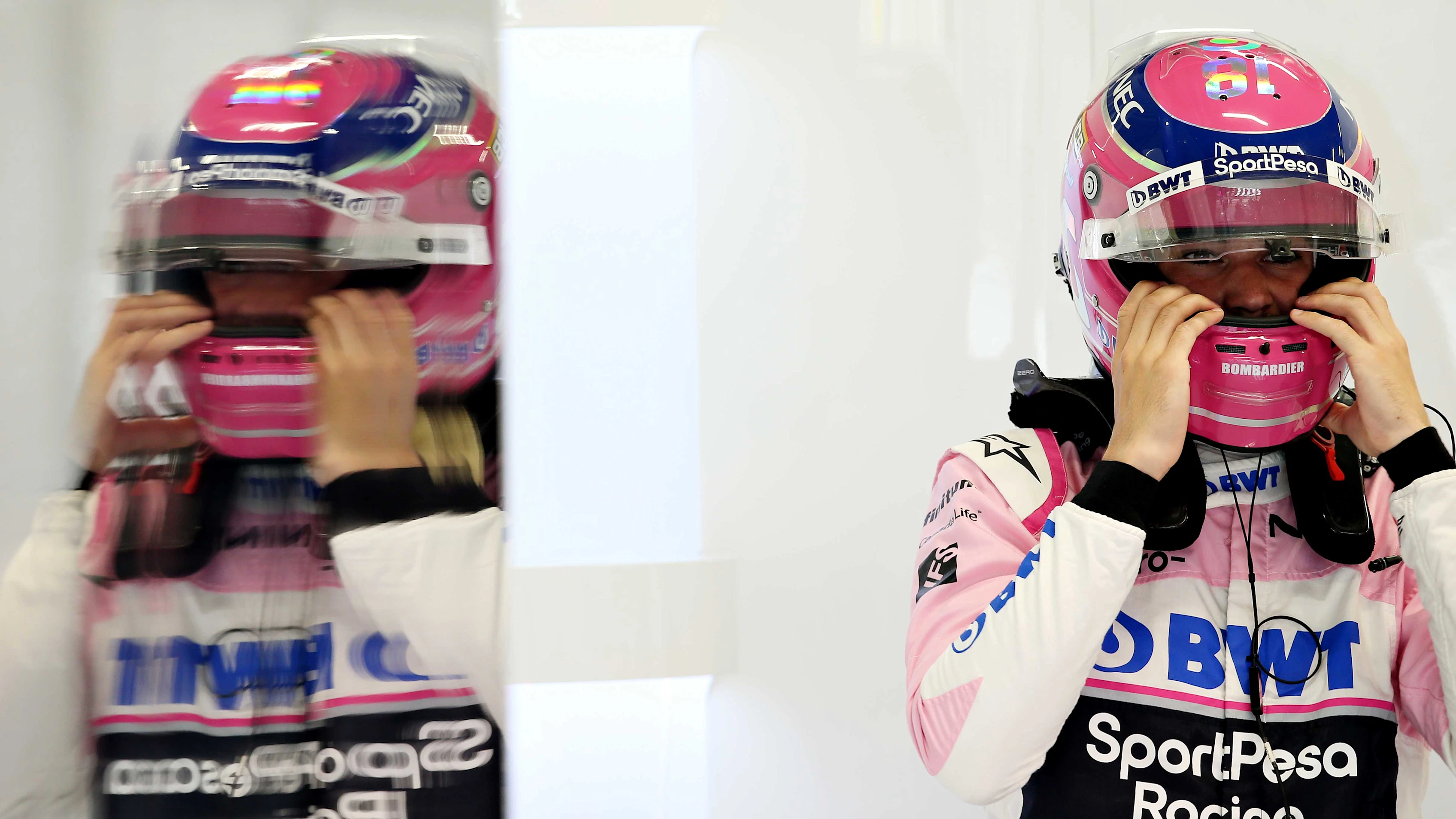SAO PAULO, BRAZIL - NOVEMBER 15: Lance Stroll of Canada and Racing Point prepares to drive in the garage during practice for the F1 Grand Prix of Brazil at Autodromo Jose Carlos Pace on November 15, 2019 in Sao Paulo, Brazil. (Photo by Charles Coates/Getty Images)