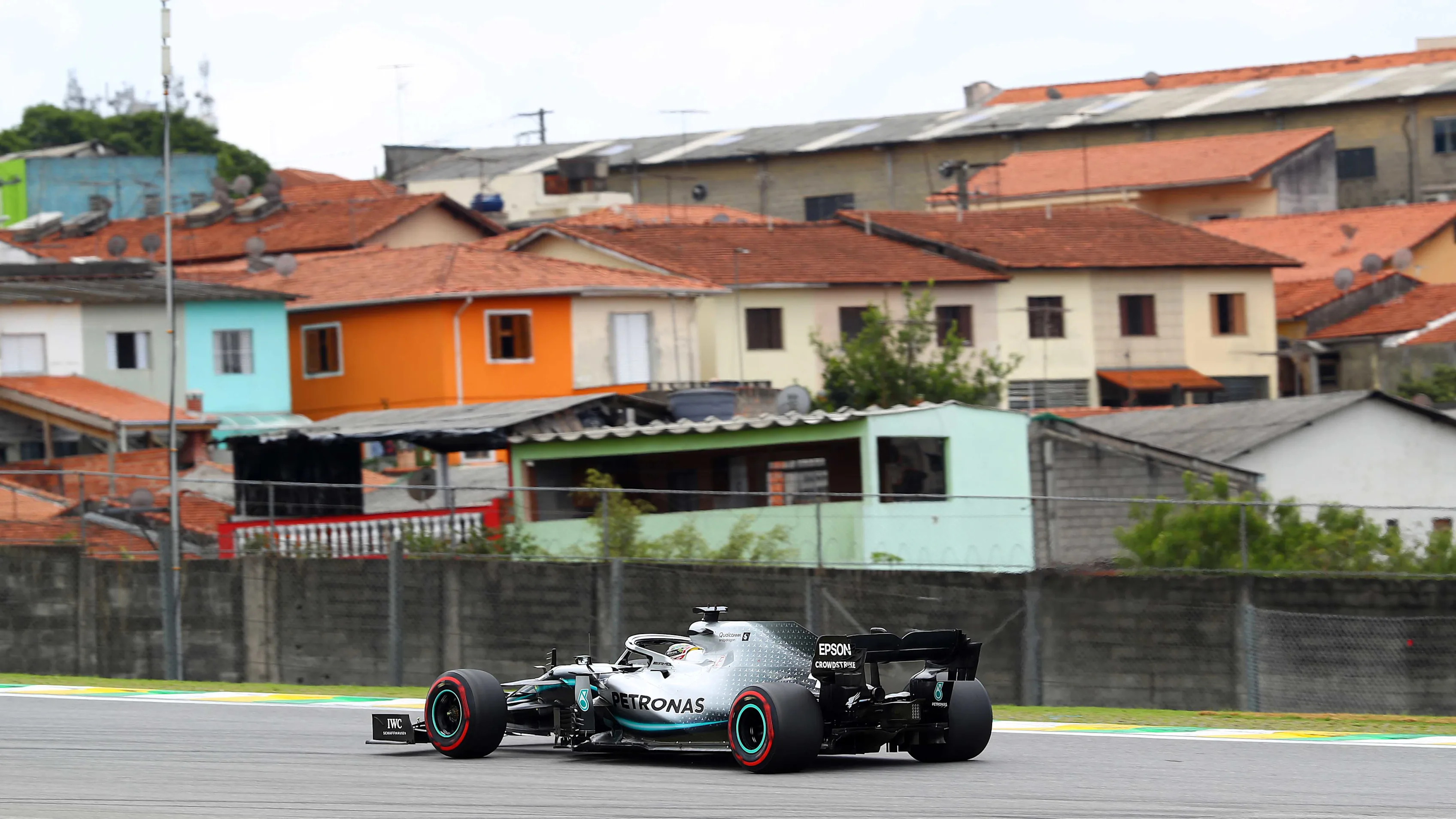 SAO PAULO, BRAZIL - NOVEMBER 16: Lewis Hamilton of Great Britain driving the (44) Mercedes AMG