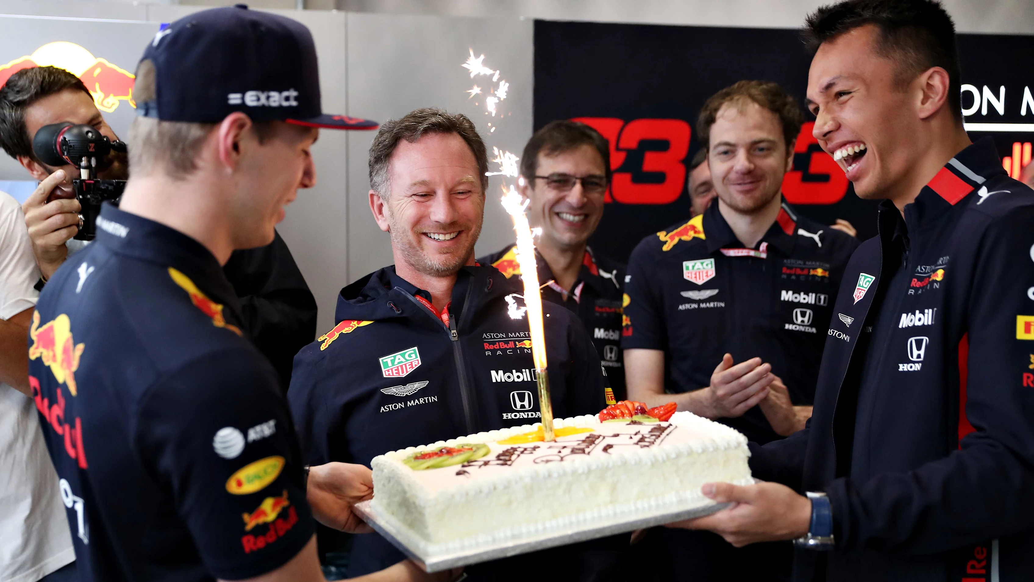 SAO PAULO, BRAZIL - NOVEMBER 16: Red Bull Racing Team Principal Christian Horner is presented with