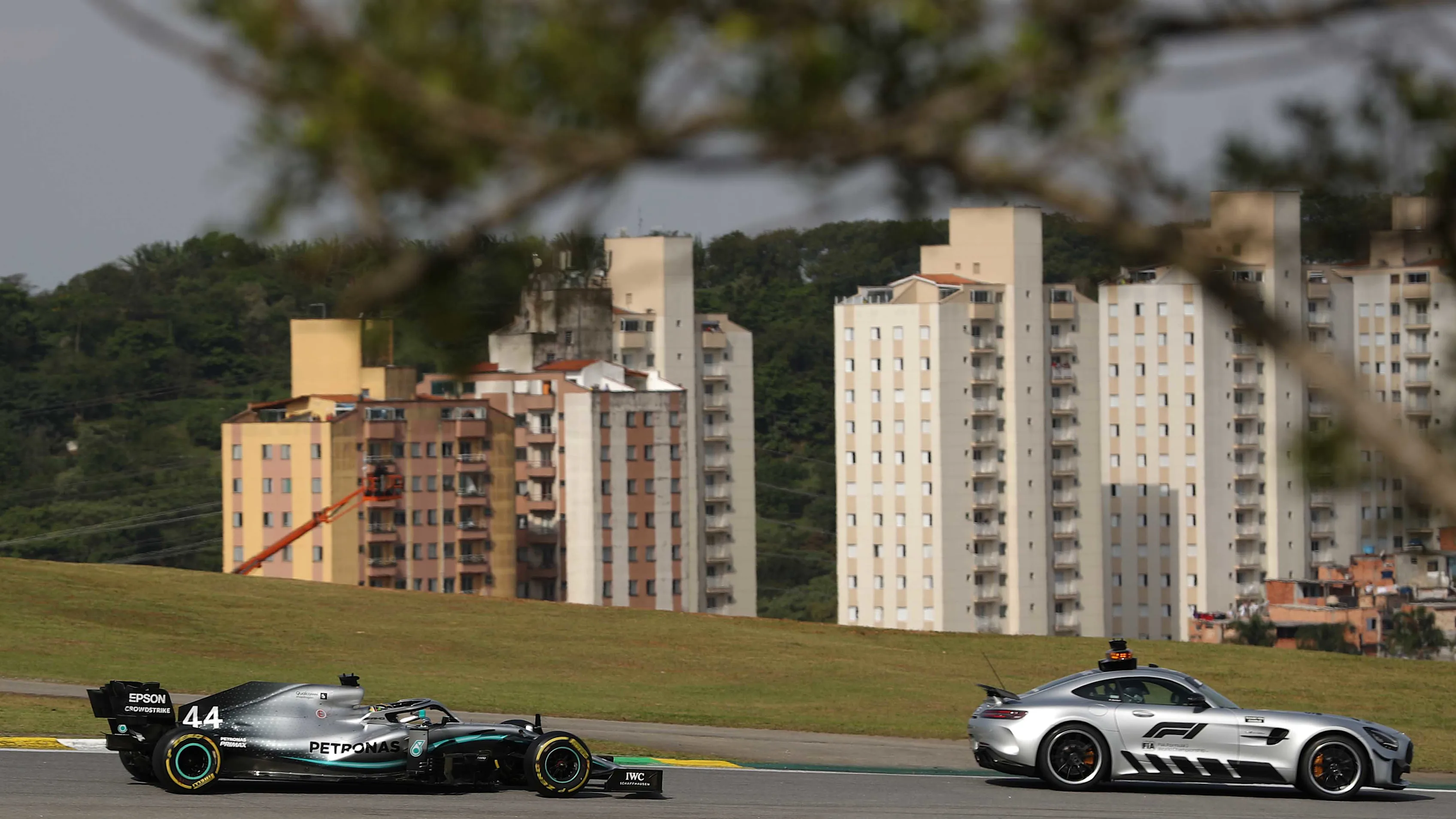 SAO PAULO, BRAZIL - NOVEMBER 17: Lewis Hamilton of Great Britain driving the (44) Mercedes AMG