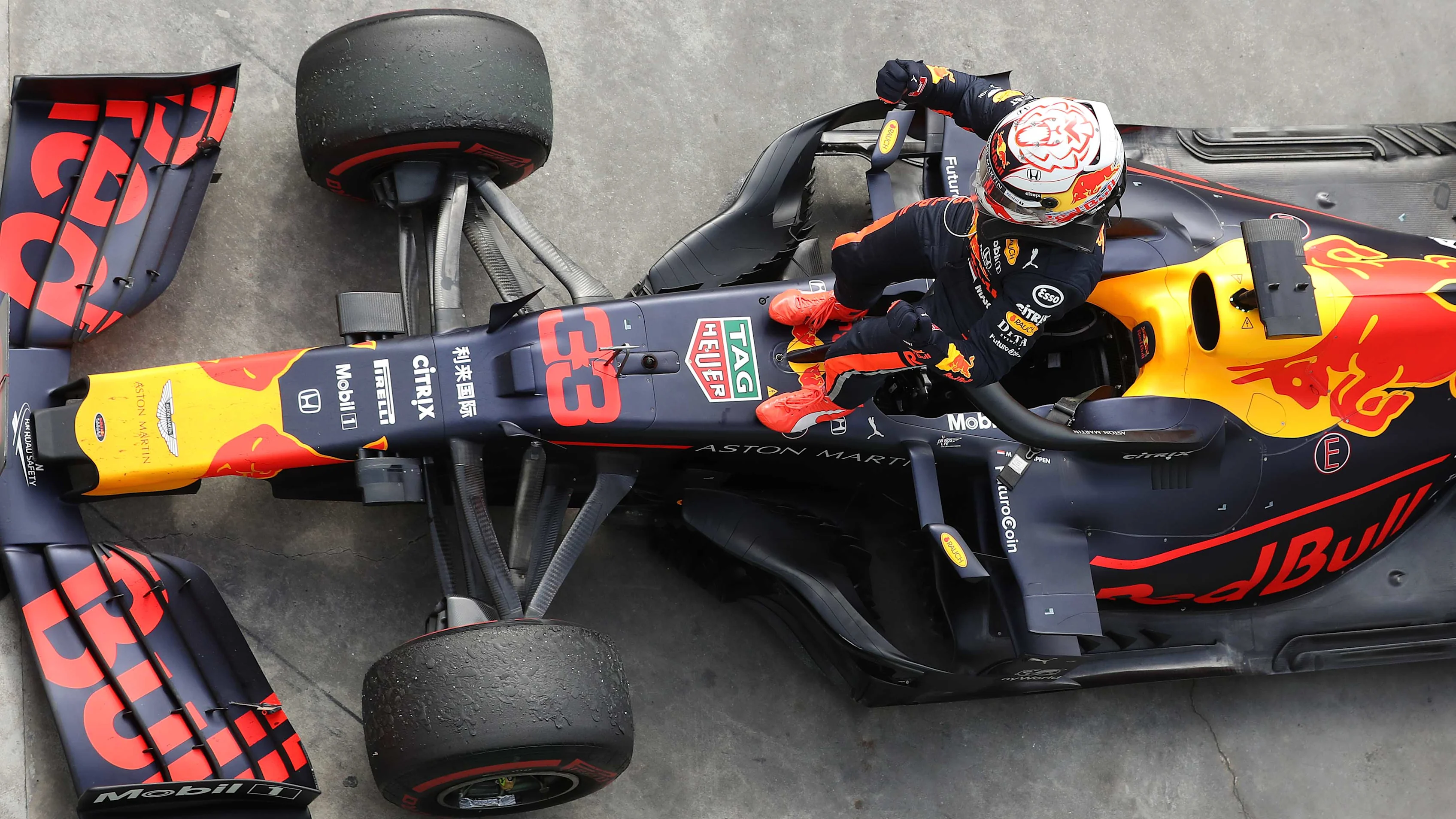 SAO PAULO, BRAZIL - NOVEMBER 17: Race winner Max Verstappen of Netherlands and Red Bull Racing celebrates in parc ferme during the F1 Grand Prix of Brazil at Autodromo Jose Carlos Pace on November 17, 2019 in Sao Paulo, Brazil. (Photo by Robert Cianflone/Getty Images)
