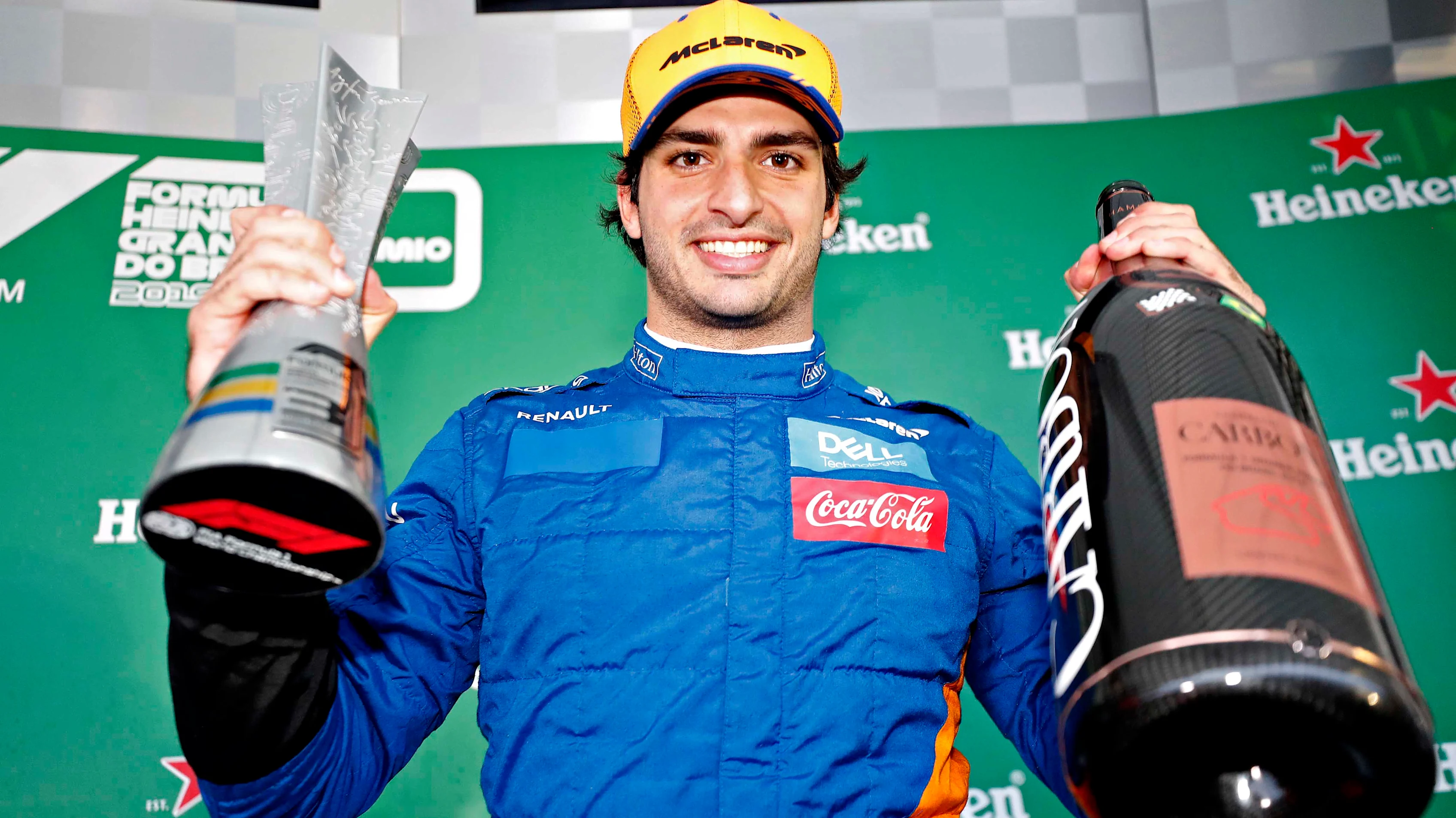 SAO PAULO, BRAZIL - NOVEMBER 17: Carlos Sainz of Spain and McLaren F1 celebrates after later being