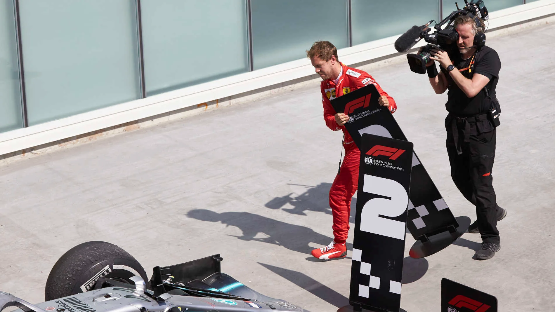 CIRCUIT GILLES-VILLENEUVE, CANADA - JUNE 09: Sebastian Vettel, Ferrari, 2nd position, switches the