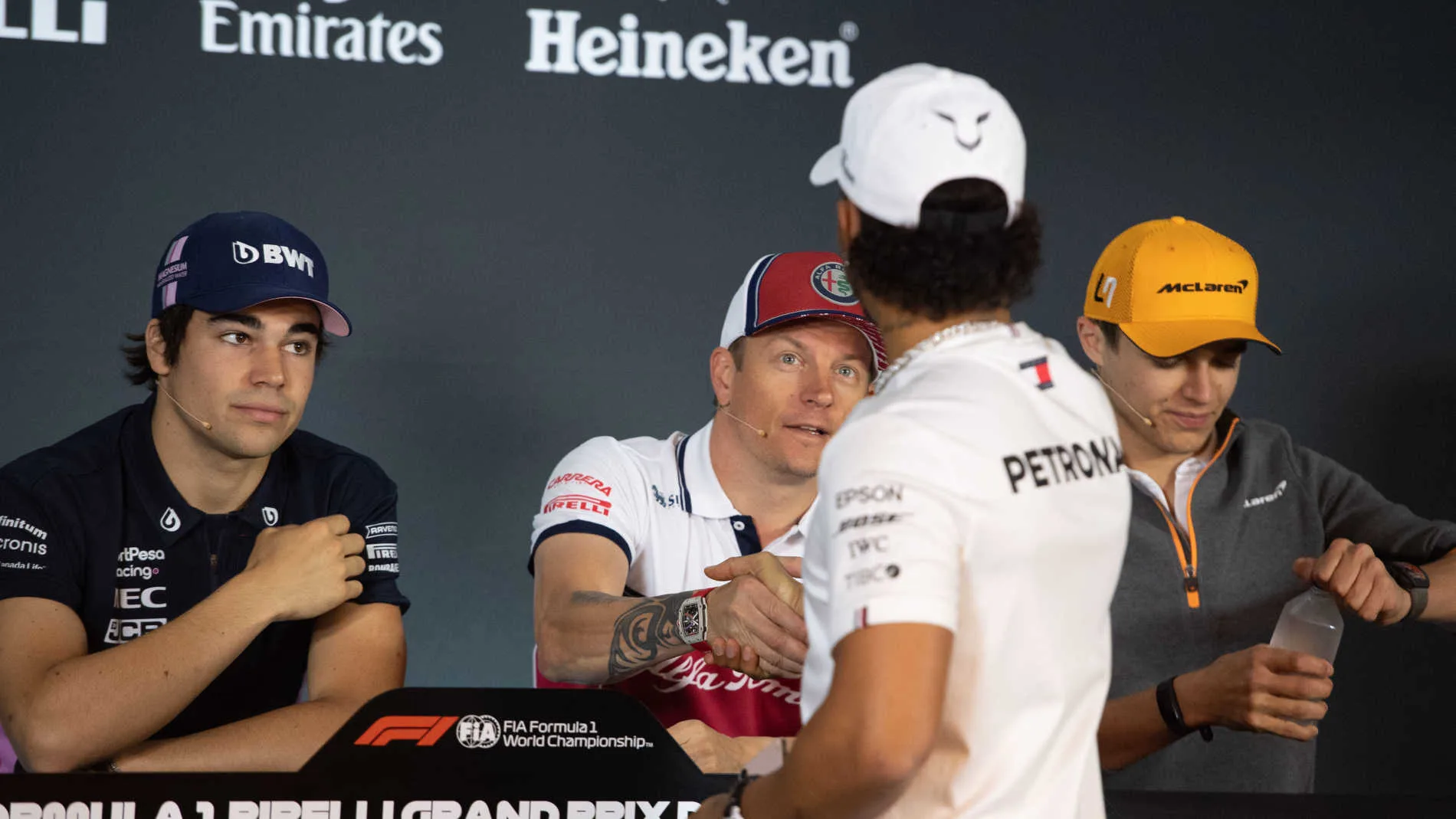 CIRCUIT GILLES-VILLENEUVE, CANADA - JUNE 06: Lance Stroll, Racing Point, Kimi Raikkonen, Alfa Romeo Racing, Lewis Hamilton, Mercedes AMG F1, and Lando Norris, McLaren during the Canadian GP at Circuit Gilles-Villeneuve on June 06, 2019 in Circuit Gilles-Villeneuve, Canada. (Photo by Simon Galloway / Sutton Images)