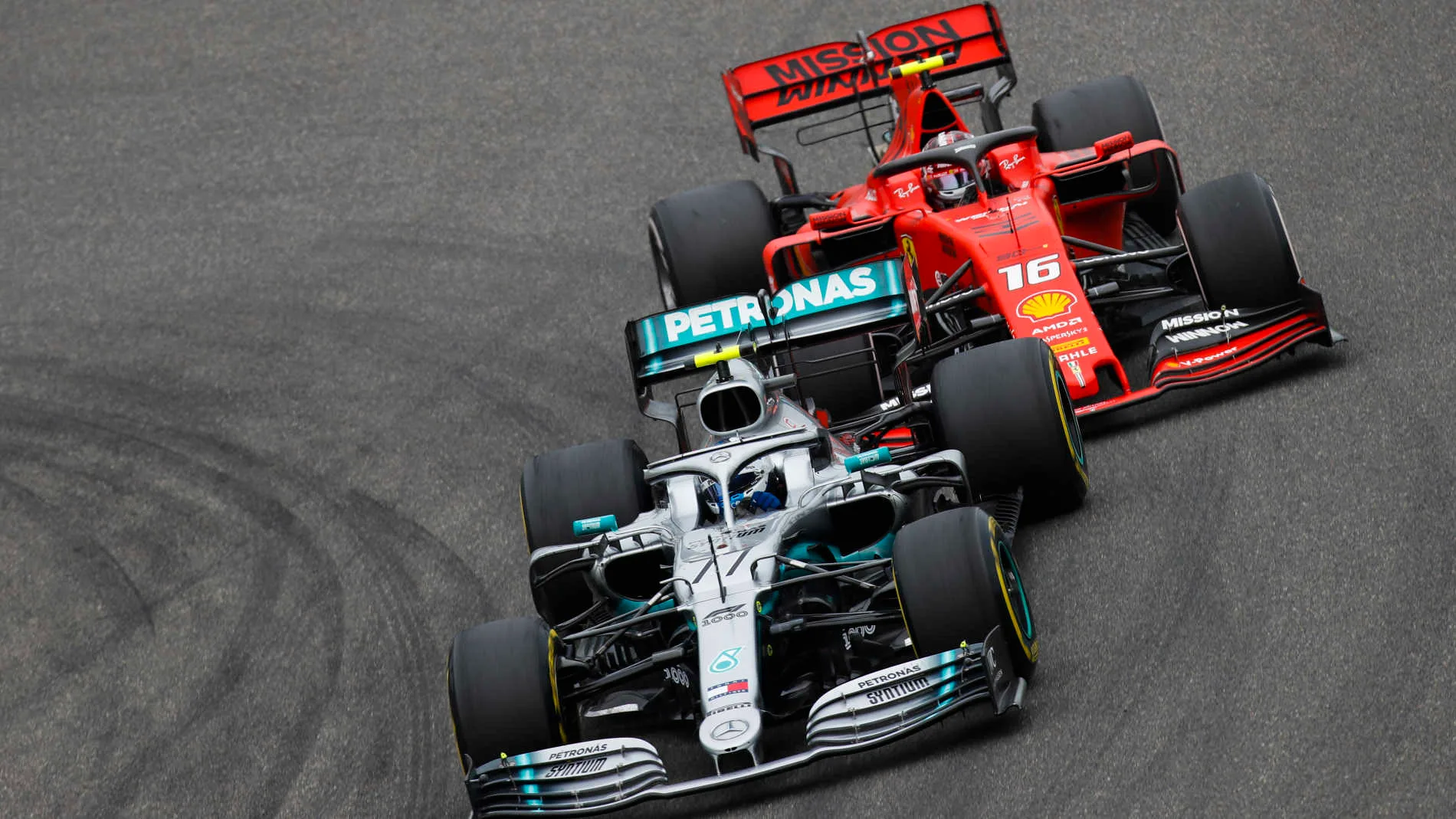 SHANGHAI INTERNATIONAL CIRCUIT, CHINA - APRIL 14: Valtteri Bottas, Mercedes AMG W10, battles with