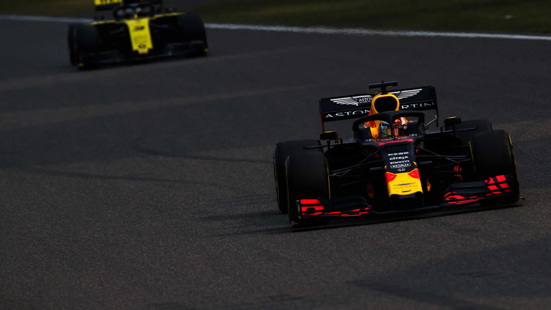 SHANGHAI INTERNATIONAL CIRCUIT, CHINA - APRIL 12: Max Verstappen, Red Bull Racing RB15, leads