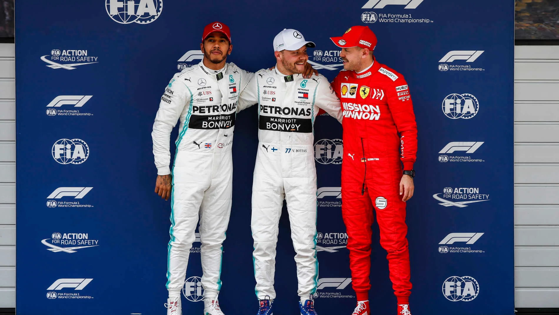 SHANGHAI INTERNATIONAL CIRCUIT, CHINA - APRIL 13: Top three Qualifiers Lewis Hamilton, Mercedes AMG