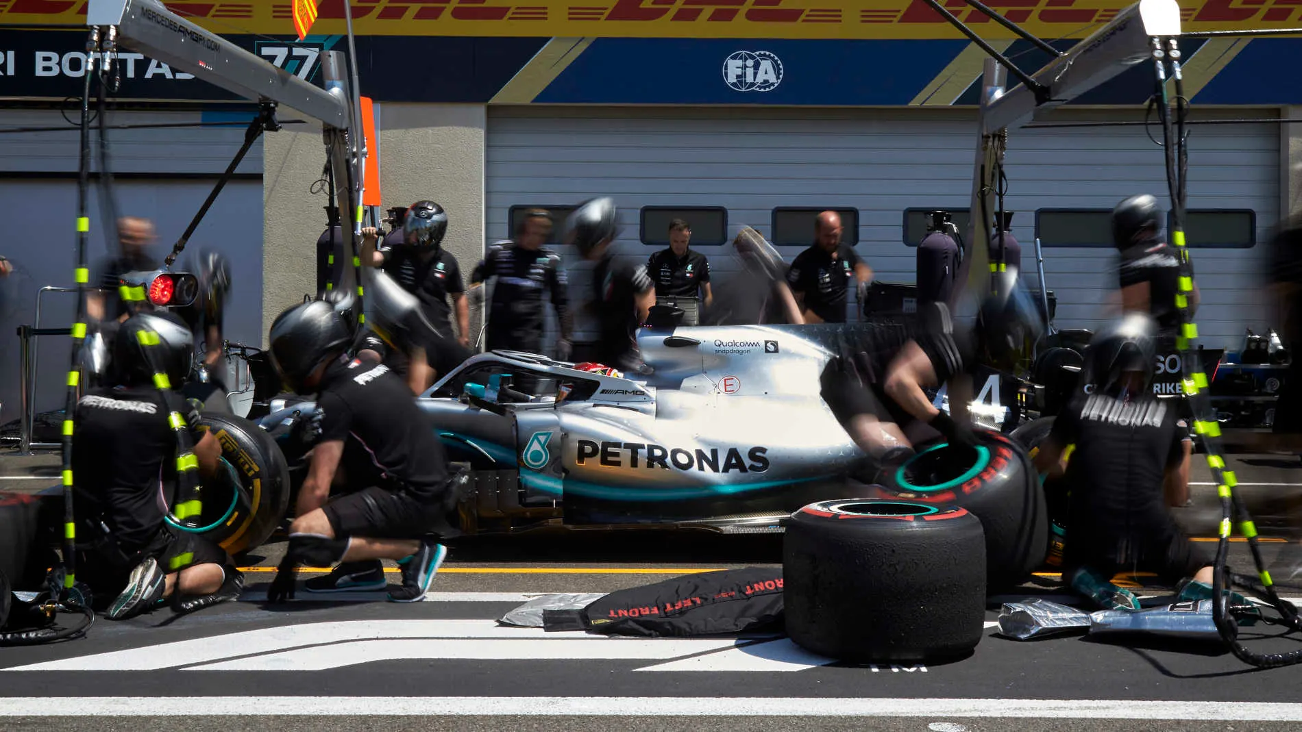 CIRCUIT PAUL RICARD, FRANCE - JUNE 21: Lewis Hamilton, Mercedes AMG F1 W10 pit stop practice during