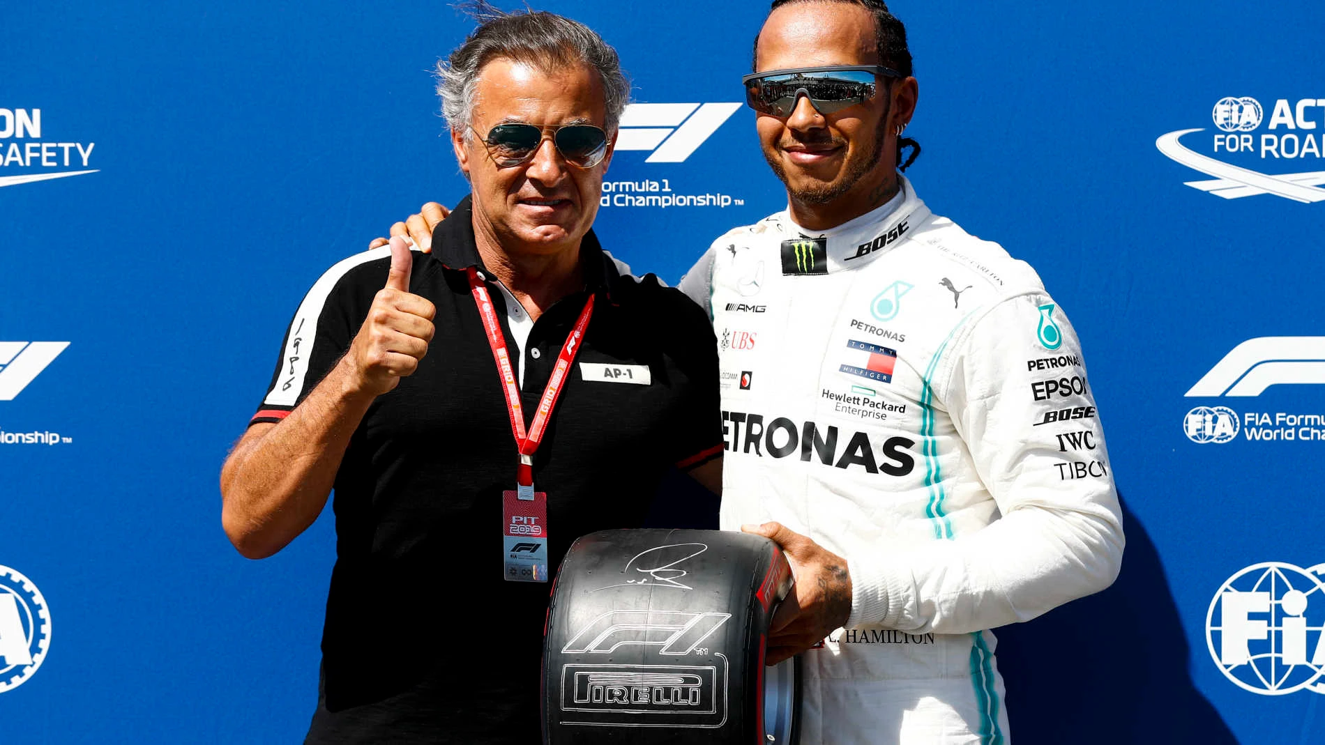 CIRCUIT PAUL RICARD, FRANCE - JUNE 22: Pole sitter Lewis Hamilton, Mercedes AMG F1 receives the
