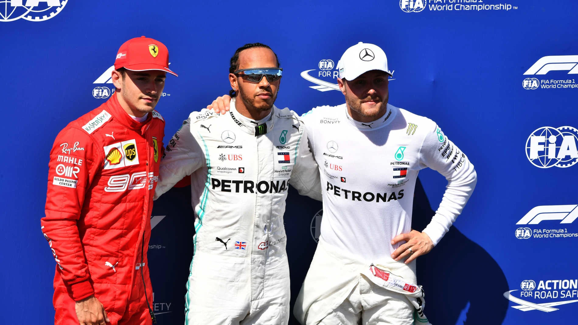 CIRCUIT PAUL RICARD, FRANCE - JUNE 22: Top three Qualifiers Charles Leclerc, Ferrari, pole man