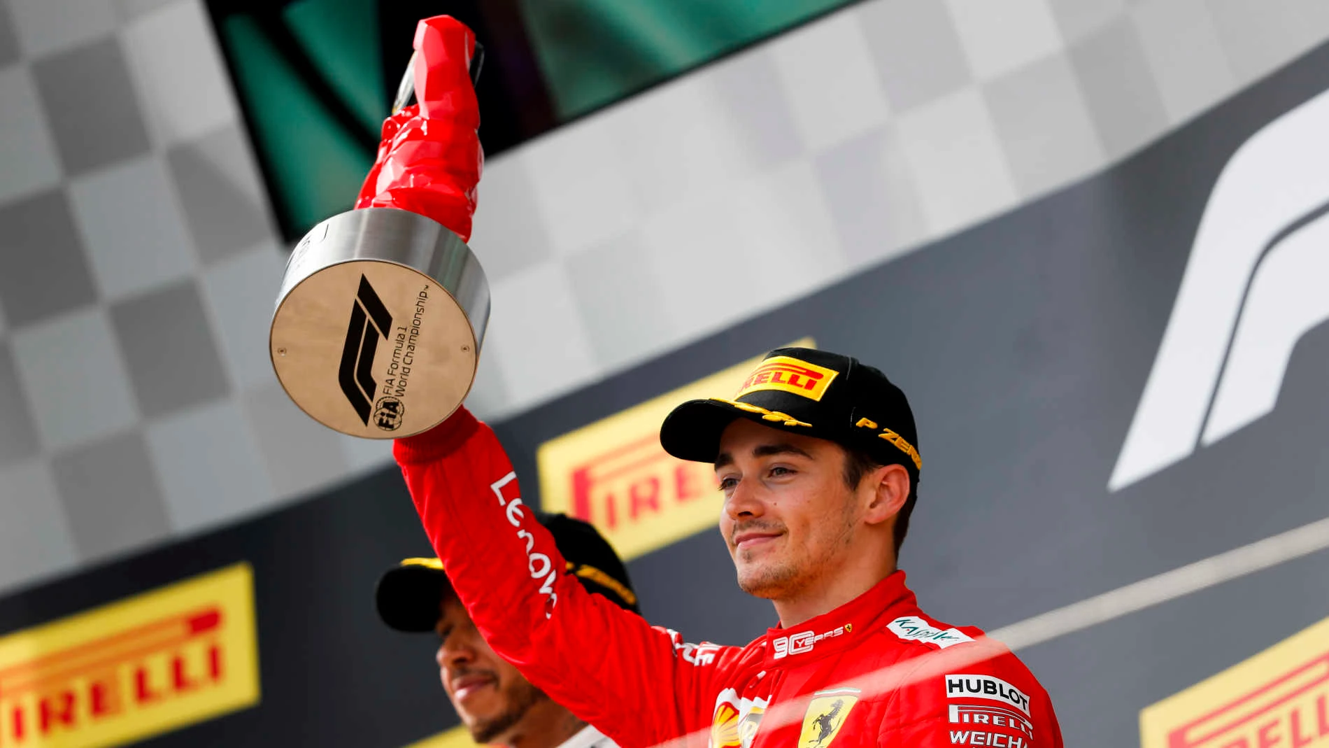 CIRCUIT PAUL RICARD, FRANCE - JUNE 23: Charles Leclerc, Ferrari celebrates on the podium with the