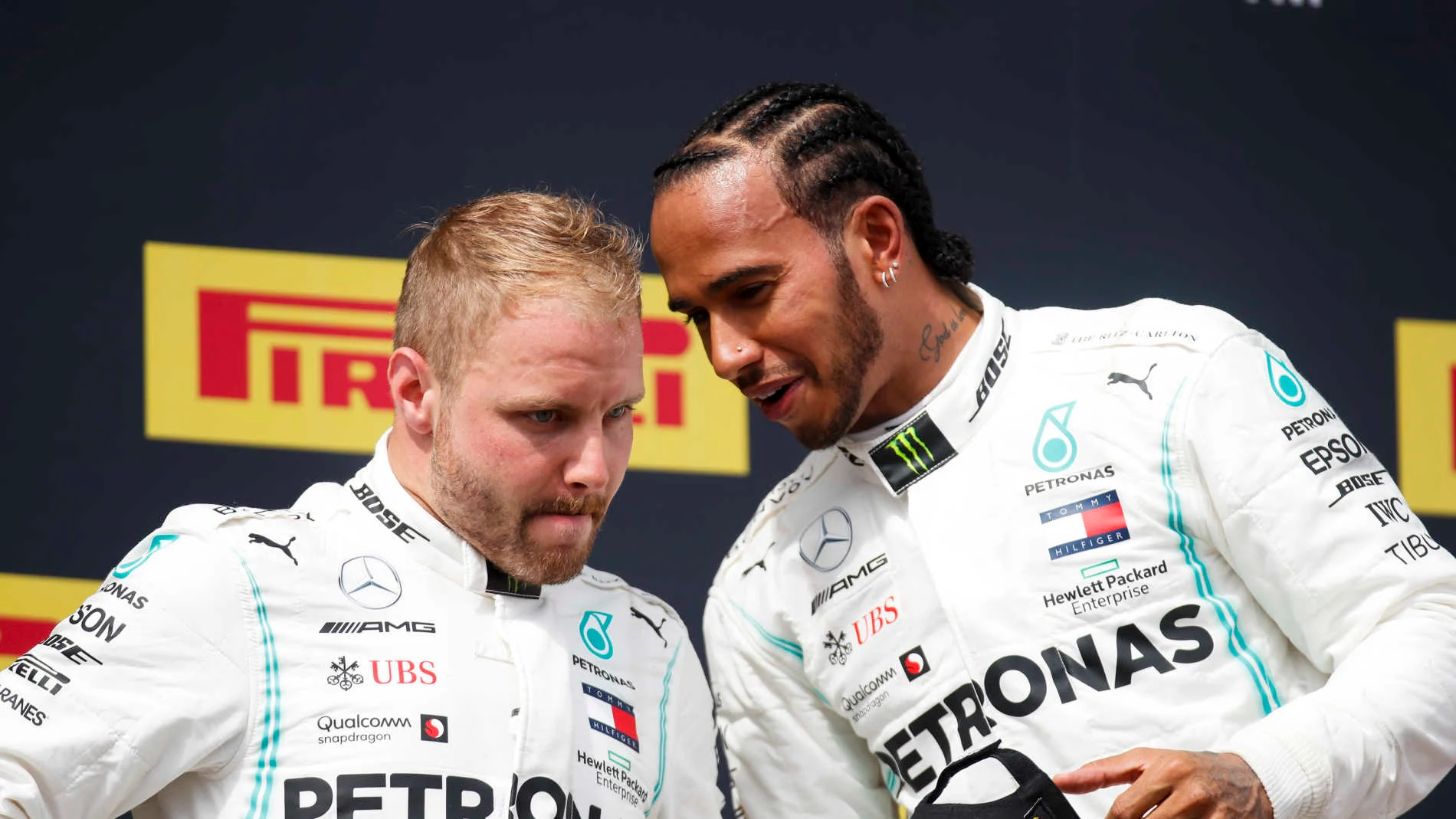 CIRCUIT PAUL RICARD, FRANCE - JUNE 23: Valtteri Bottas, Mercedes AMG F1, 2nd position, and Lewis