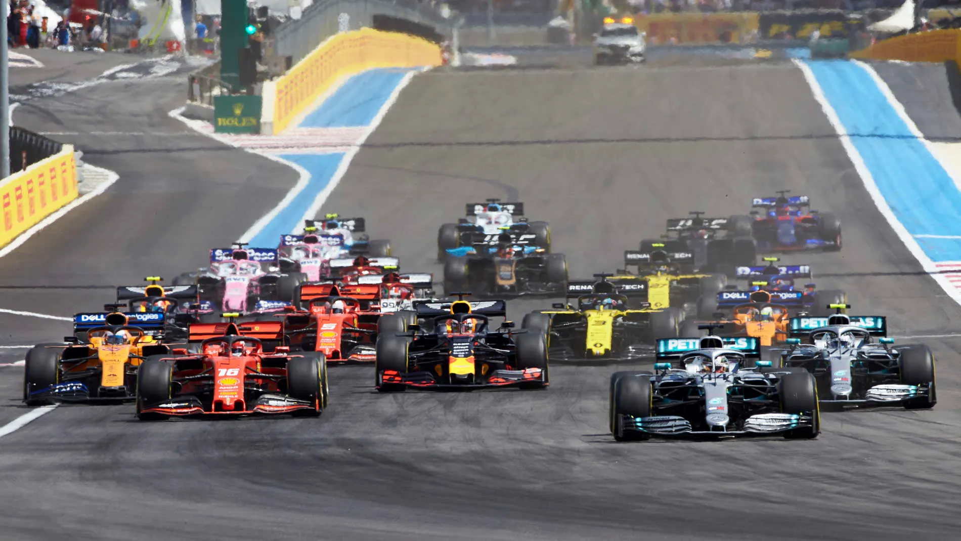 CIRCUIT PAUL RICARD, FRANCE - JUNE 23: Lewis Hamilton, Mercedes AMG F1 W10, leads Valtteri Bottas,