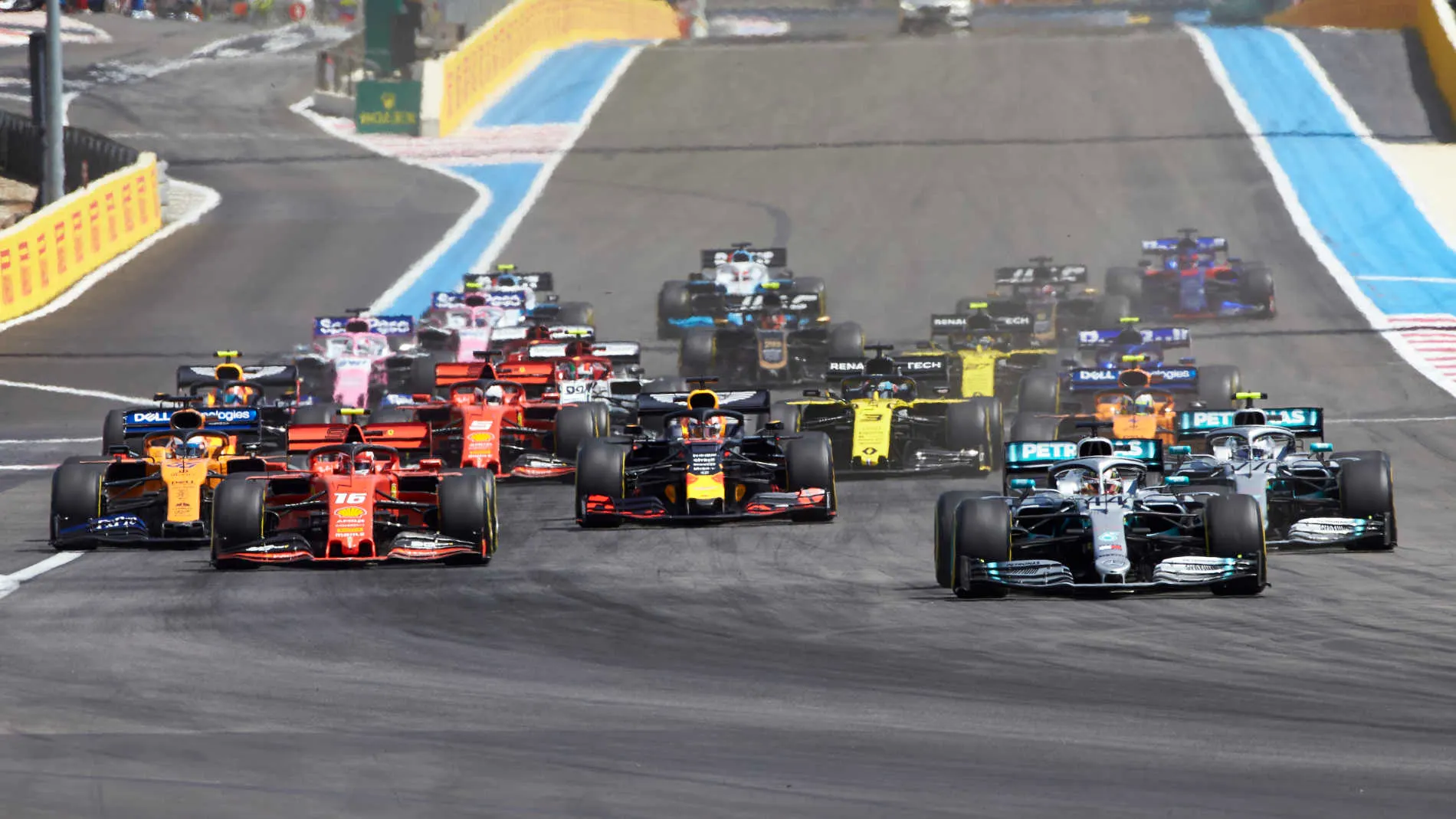 CIRCUIT PAUL RICARD, FRANCE - JUNE 23: Lewis Hamilton, Mercedes AMG F1 W10, leads Valtteri Bottas,