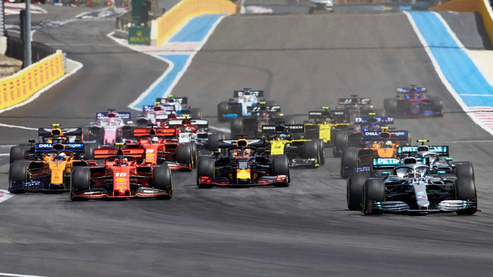 CIRCUIT PAUL RICARD, FRANCE - JUNE 23: Lewis Hamilton, Mercedes AMG F1 W10, leads Valtteri Bottas,