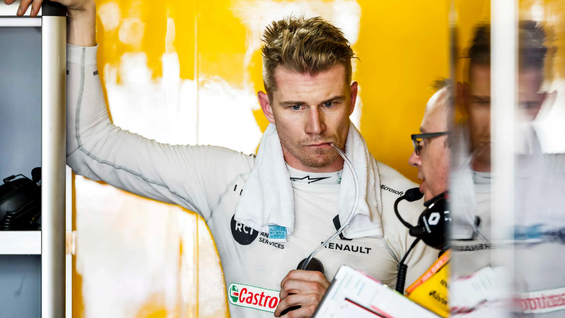 HOCKENHEIMRING, GERMANY - JULY 26: Nico Hulkenberg, Renault F1 Team, in the garage during the