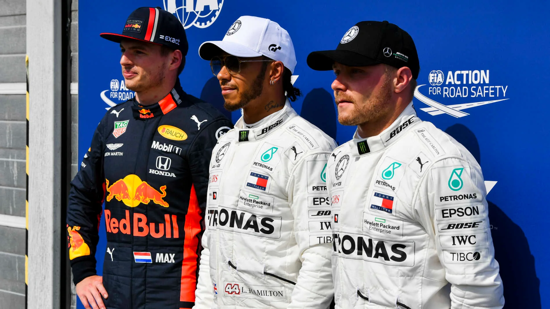HOCKENHEIMRING, GERMANY - JULY 27: Top three Qualifiers Max Verstappen, Red Bull Racing, pole man
