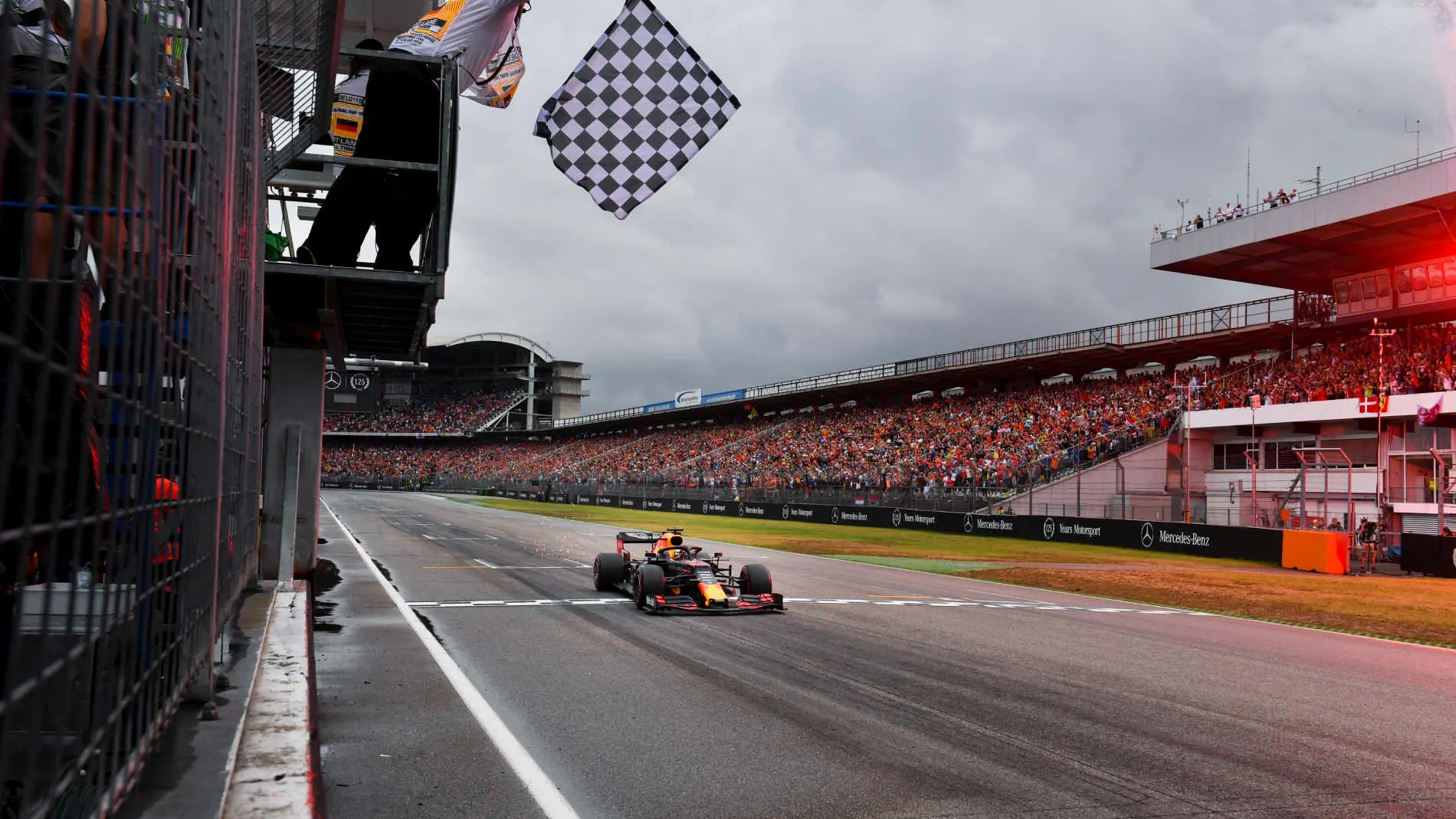 HOCKENHEIMRING, GERMANY - JULY 28: Max Verstappen, Red Bull Racing RB15, 1st position, takes the