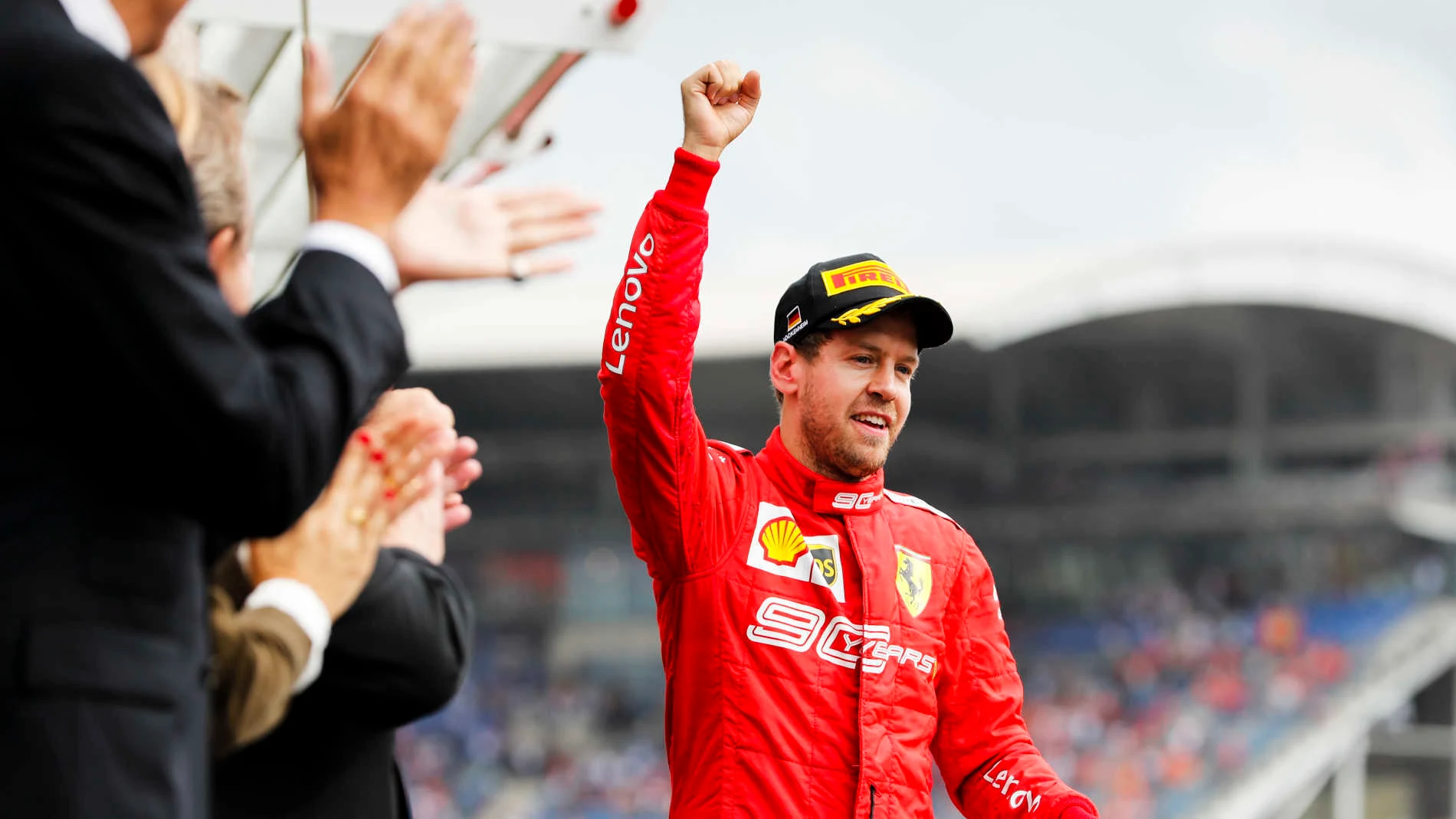 HOCKENHEIMRING, GERMANY - JULY 28: Sebastian Vettel, Ferrari, 2nd position, on the podium during