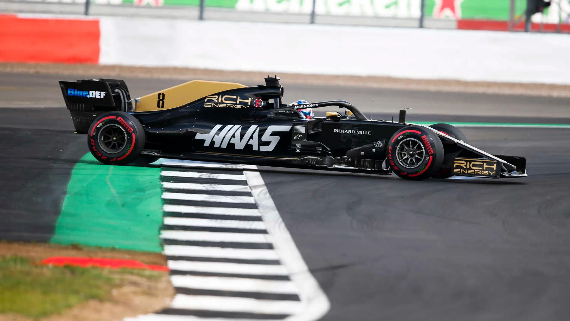 SILVERSTONE, UNITED KINGDOM - JULY 12: Romain Grosjean, Haas VF-19 spins during the British GP at Silverstone on July 12, 2019 in Silverstone, United Kingdom. (Photo by Dom Romney / LAT Images)