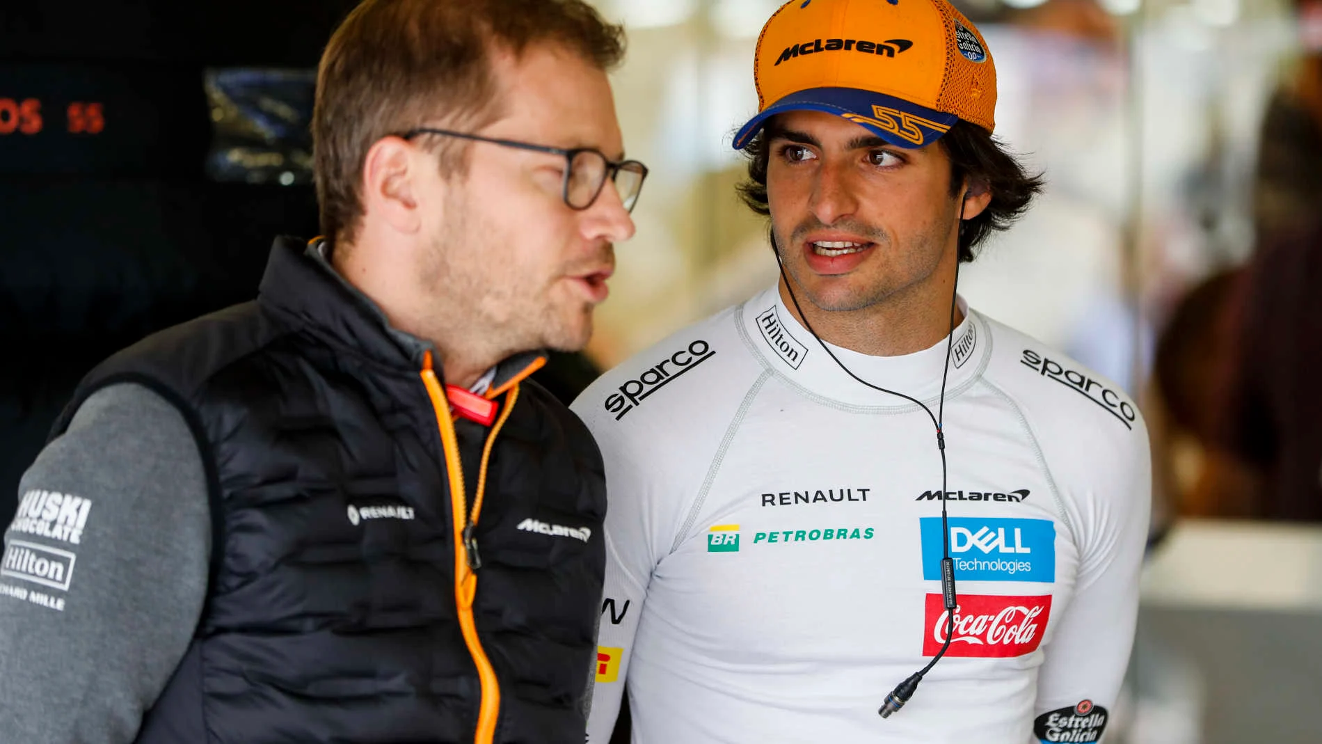 SILVERSTONE, UNITED KINGDOM - JULY 14: Andreas Seidl, Team Principal, McLaren, and Carlos Sainz Jr,