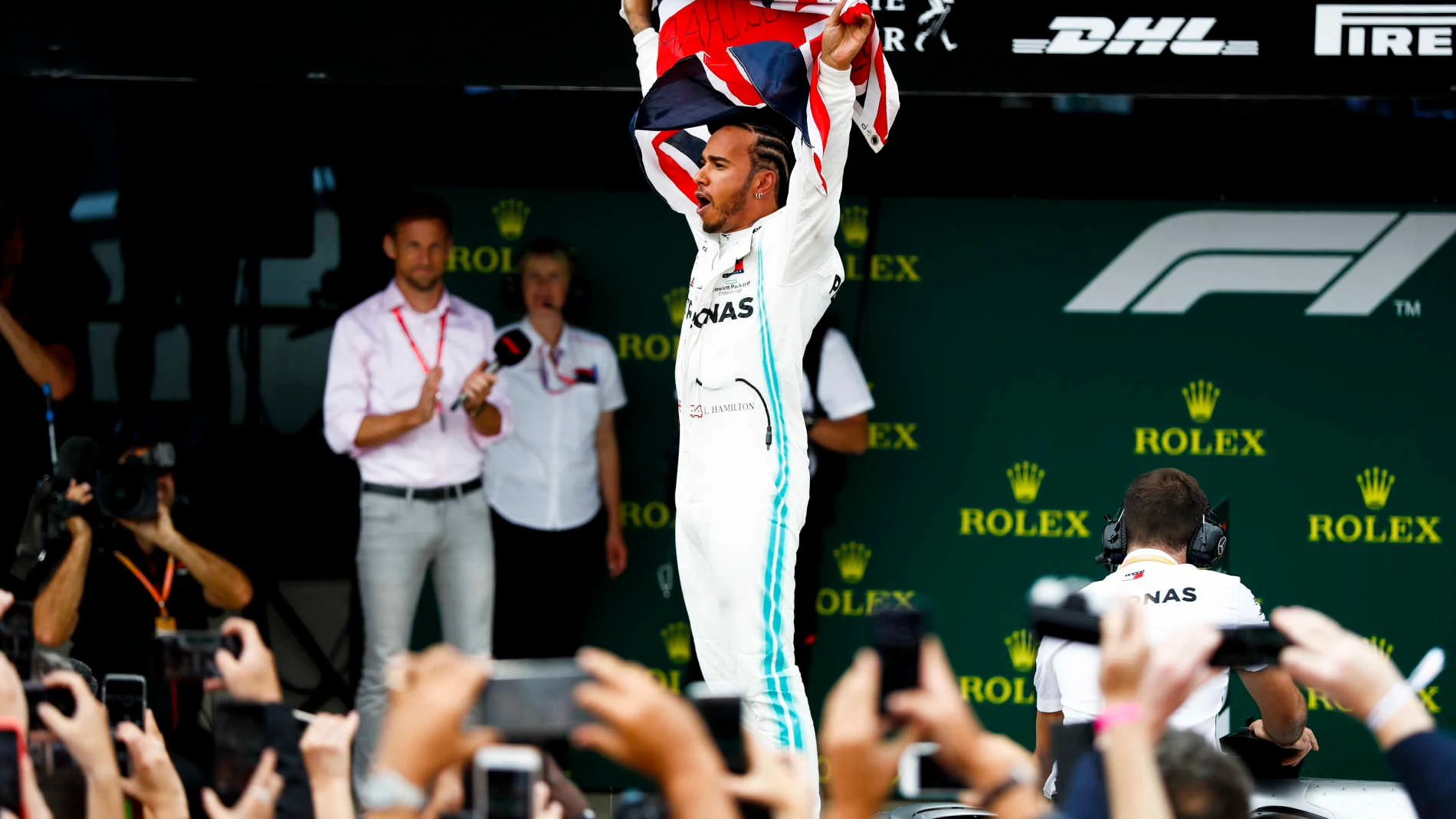 SILVERSTONE, UNITED KINGDOM - JULY 14: Race Winner Lewis Hamilton, Mercedes AMG F1 celebrates in