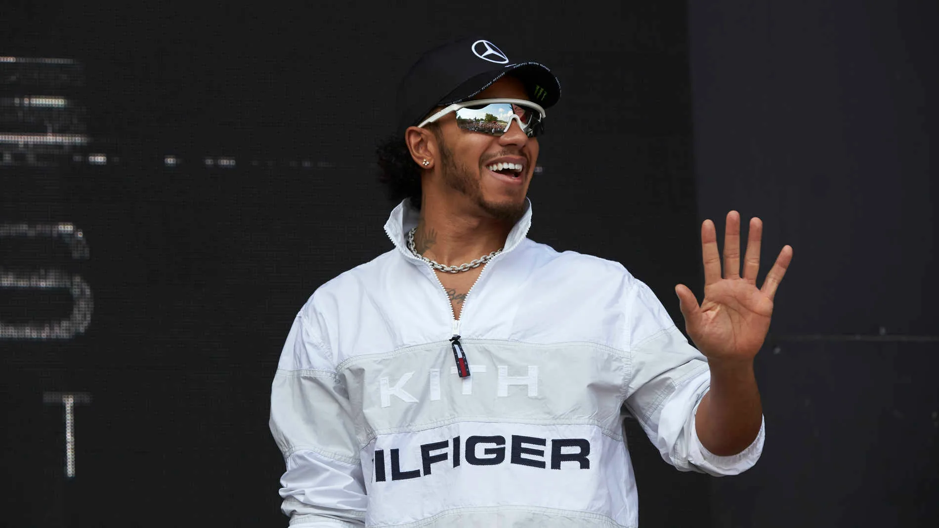 HUNGARORING, HUNGARY - AUGUST 03: Lewis Hamilton, Mercedes AMG F1, on stage during the Hungarian GP