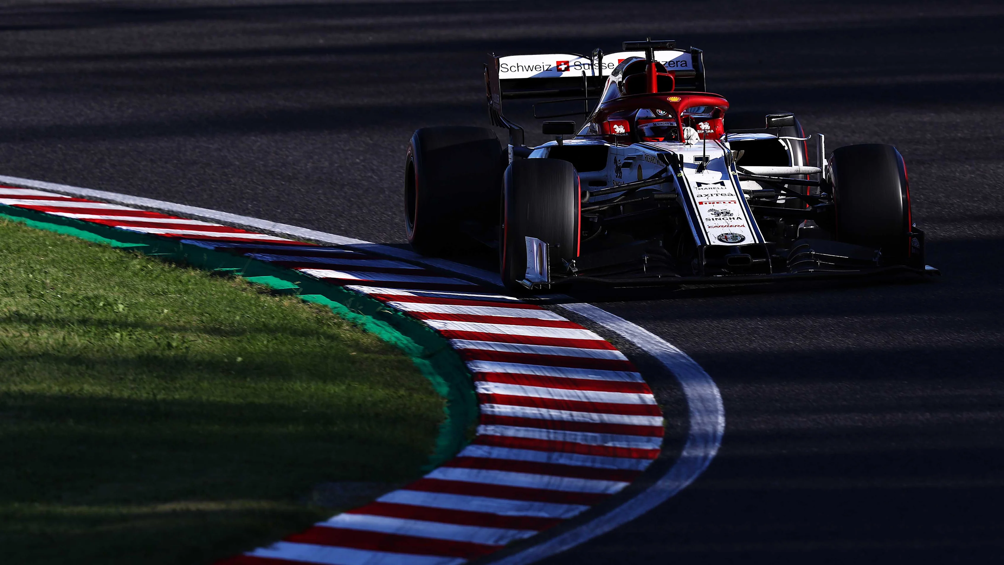 SUZUKA, JAPAN - OCTOBER 13: Kimi Raikkonen of Finland driving the (7) Alfa Romeo Racing C38 Ferrari on track during the F1 Grand Prix of Japan at Suzuka Circuit on October 13, 2019 in Suzuka, Japan. (Photo by Mark Thompson/Getty Images)