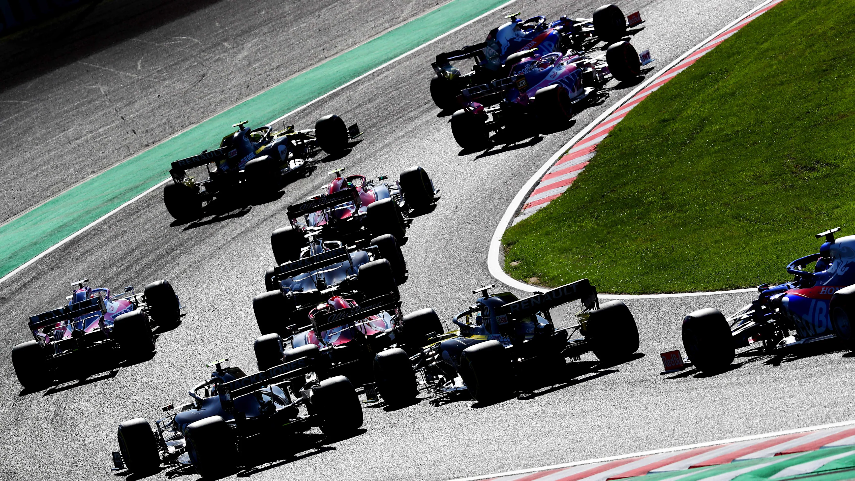 SUZUKA, JAPAN - OCTOBER 13: A general view of the start showing Pierre Gasly of France driving the