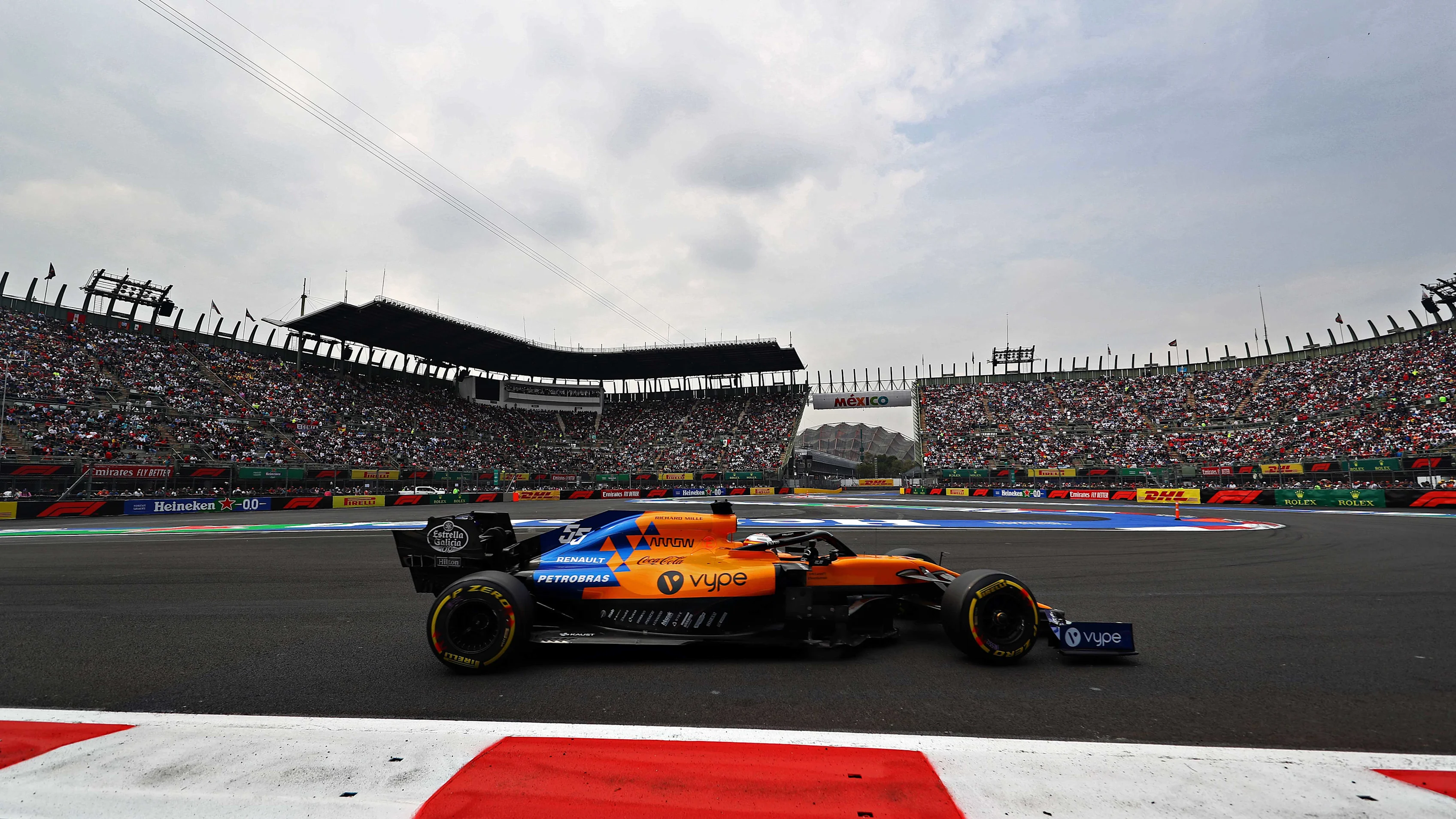 MEXICO CITY, MEXICO - OCTOBER 26: Carlos Sainz of Spain driving the (55) McLaren F1 Team MCL34