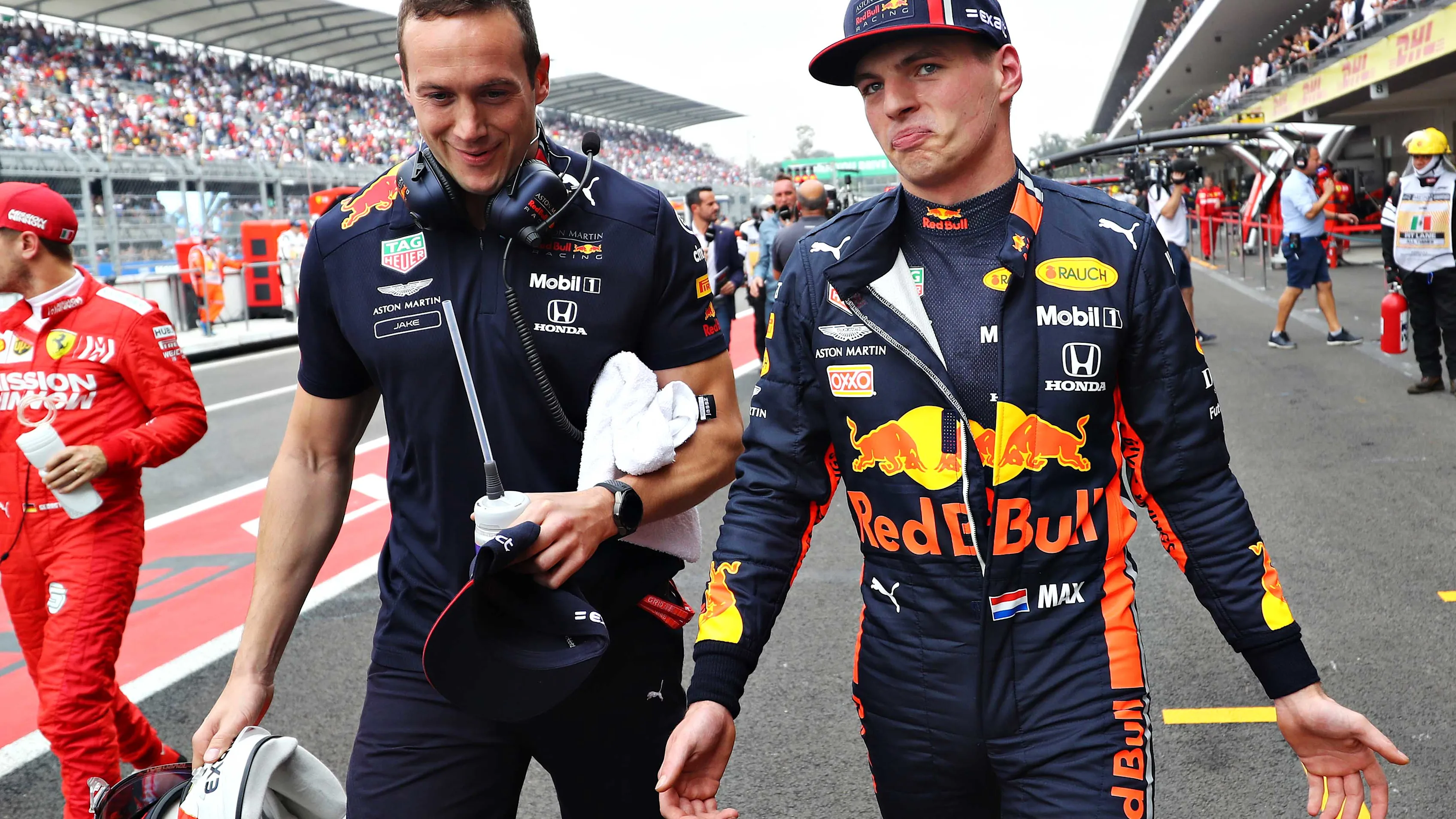 MEXICO CITY, MEXICO - OCTOBER 26: Pole position qualifier Max Verstappen of Netherlands and Red