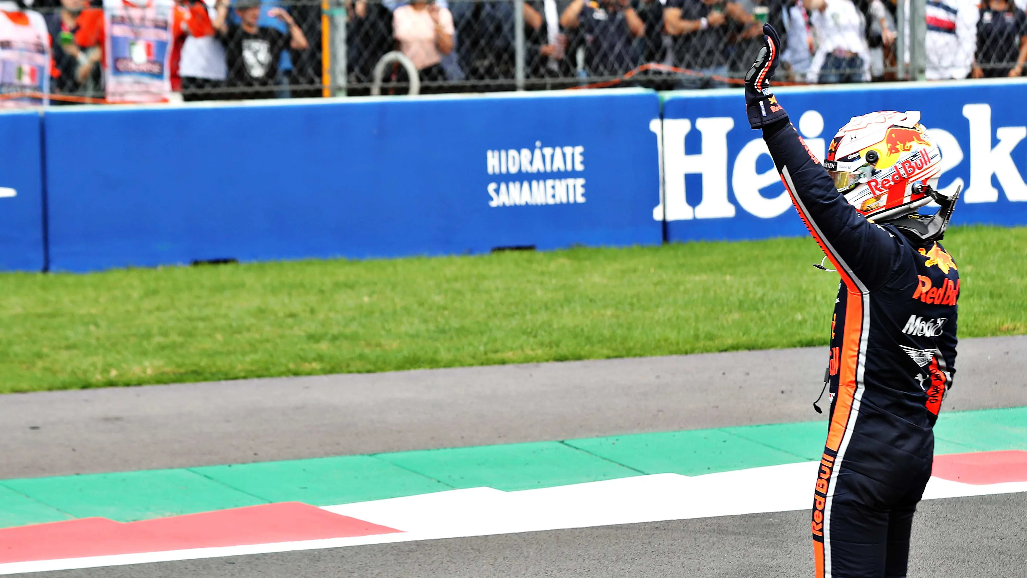 MEXICO CITY, MEXICO - OCTOBER 26: Pole position qualifier Max Verstappen of Netherlands and Red Bull Racing celebrates in parc ferme during qualifying for the F1 Grand Prix of Mexico at Autodromo Hermanos Rodriguez on October 26, 2019 in Mexico City, Mexico. (Photo by Mark Thompson/Getty Images)
