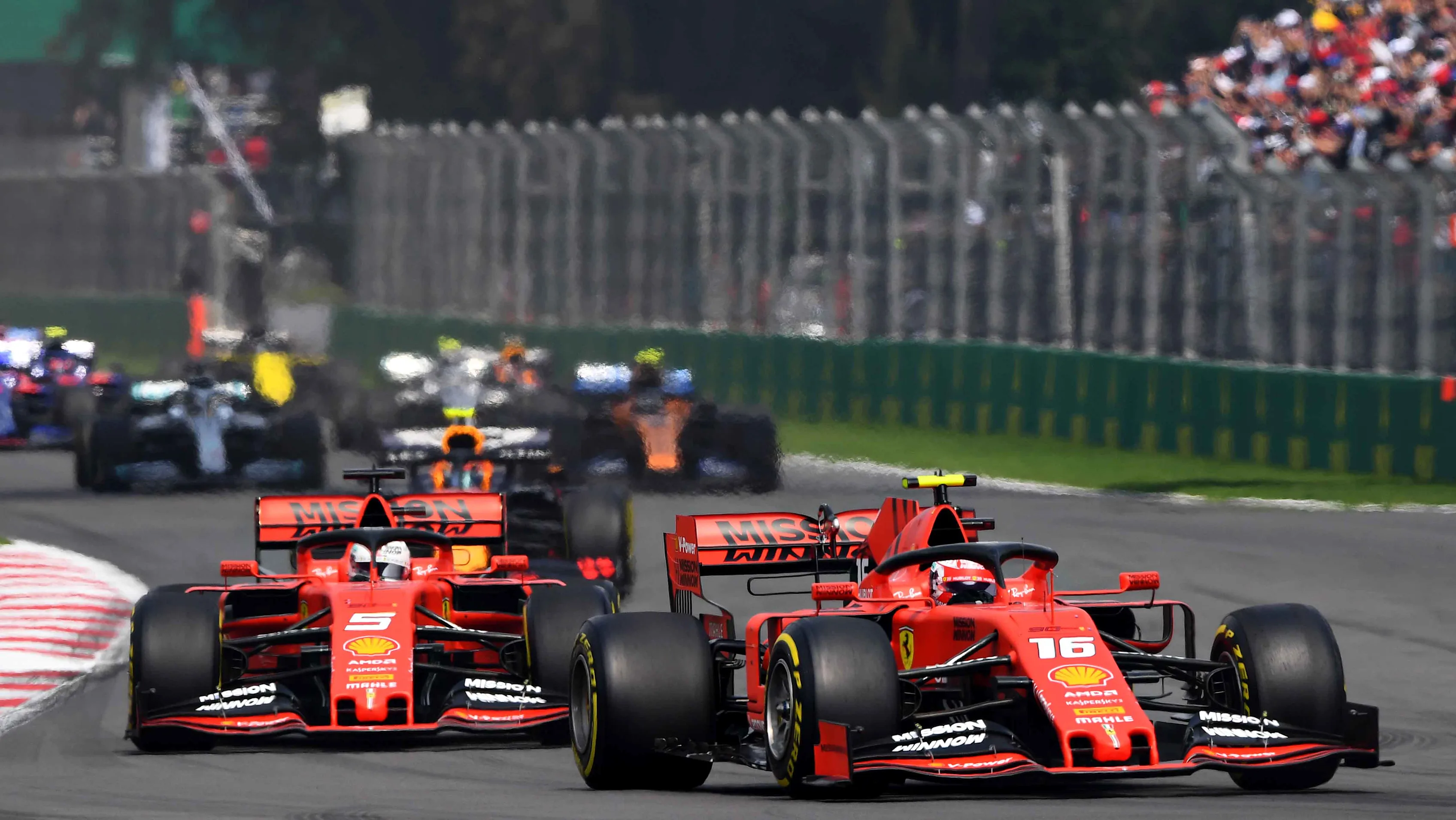 MEXICO CITY, MEXICO - OCTOBER 27: Charles Leclerc of Monaco driving the (16) Scuderia Ferrari SF90