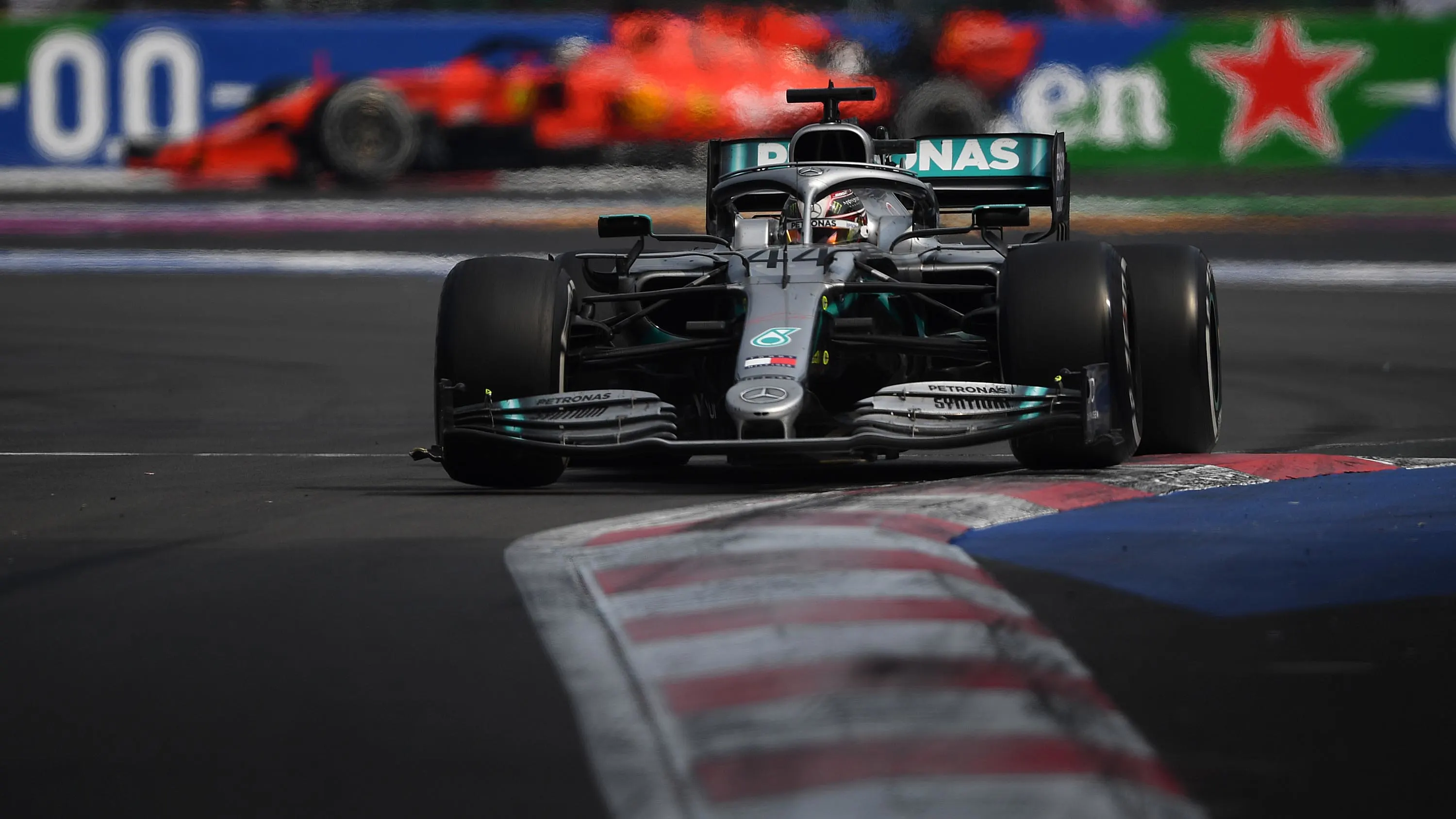MEXICO CITY, MEXICO - OCTOBER 27: Lewis Hamilton of Great Britain driving the (44) Mercedes AMG