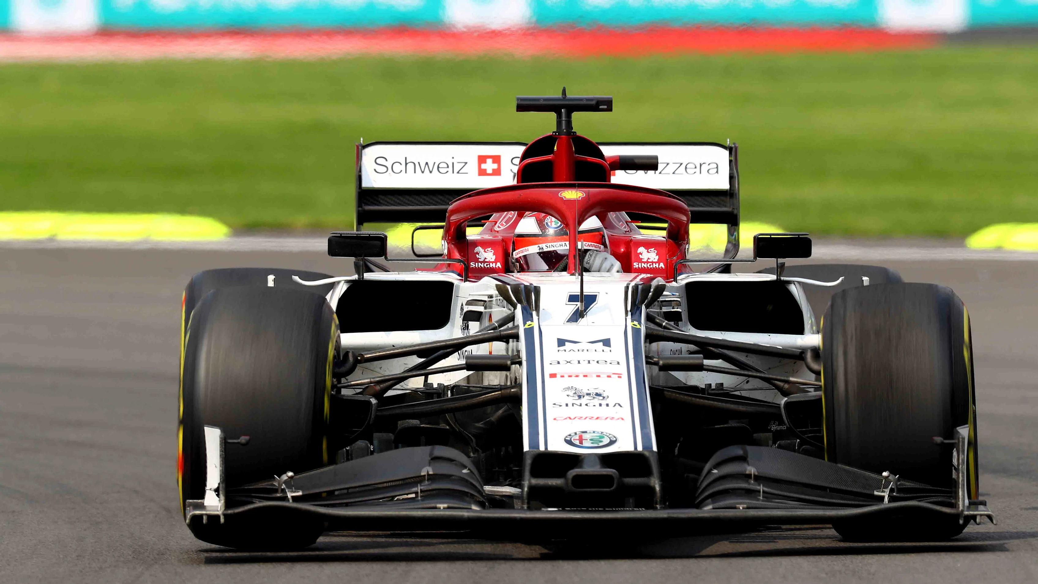 MEXICO CITY, MEXICO - OCTOBER 27: Kimi Raikkonen of Finland driving the (7) Alfa Romeo Racing C38 Ferrari on track during the F1 Grand Prix of Mexico at Autodromo Hermanos Rodriguez on October 27, 2019 in Mexico City, Mexico. (Photo by Mark Thompson/Getty Images)