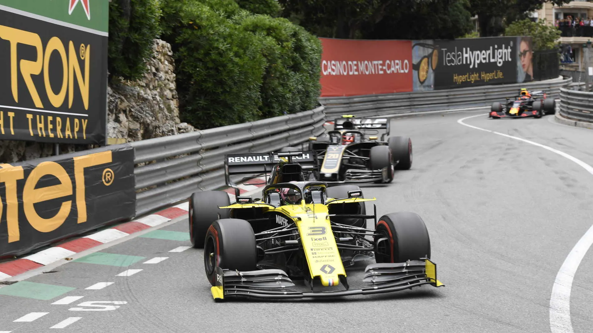 MONTE CARLO, MONACO - MAY 26: Daniel Ricciardo, Renault R.S.19, Kevin Magnussen, Haas VF-19 during