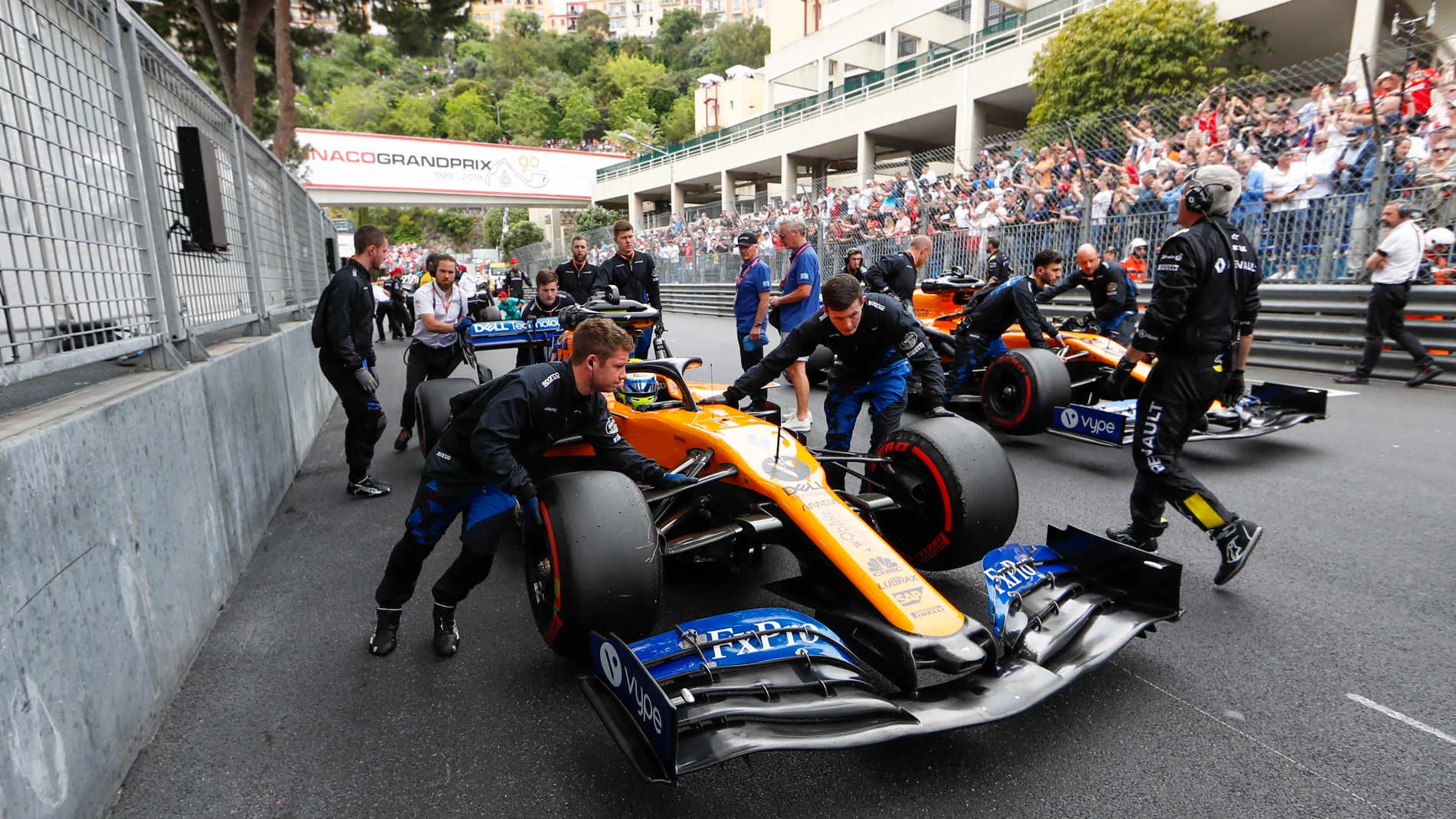 MONTE CARLO, MONACO - MAY 26: Lando Norris, McLaren MCL34, and Carlos Sainz Jr., McLaren MCL34,