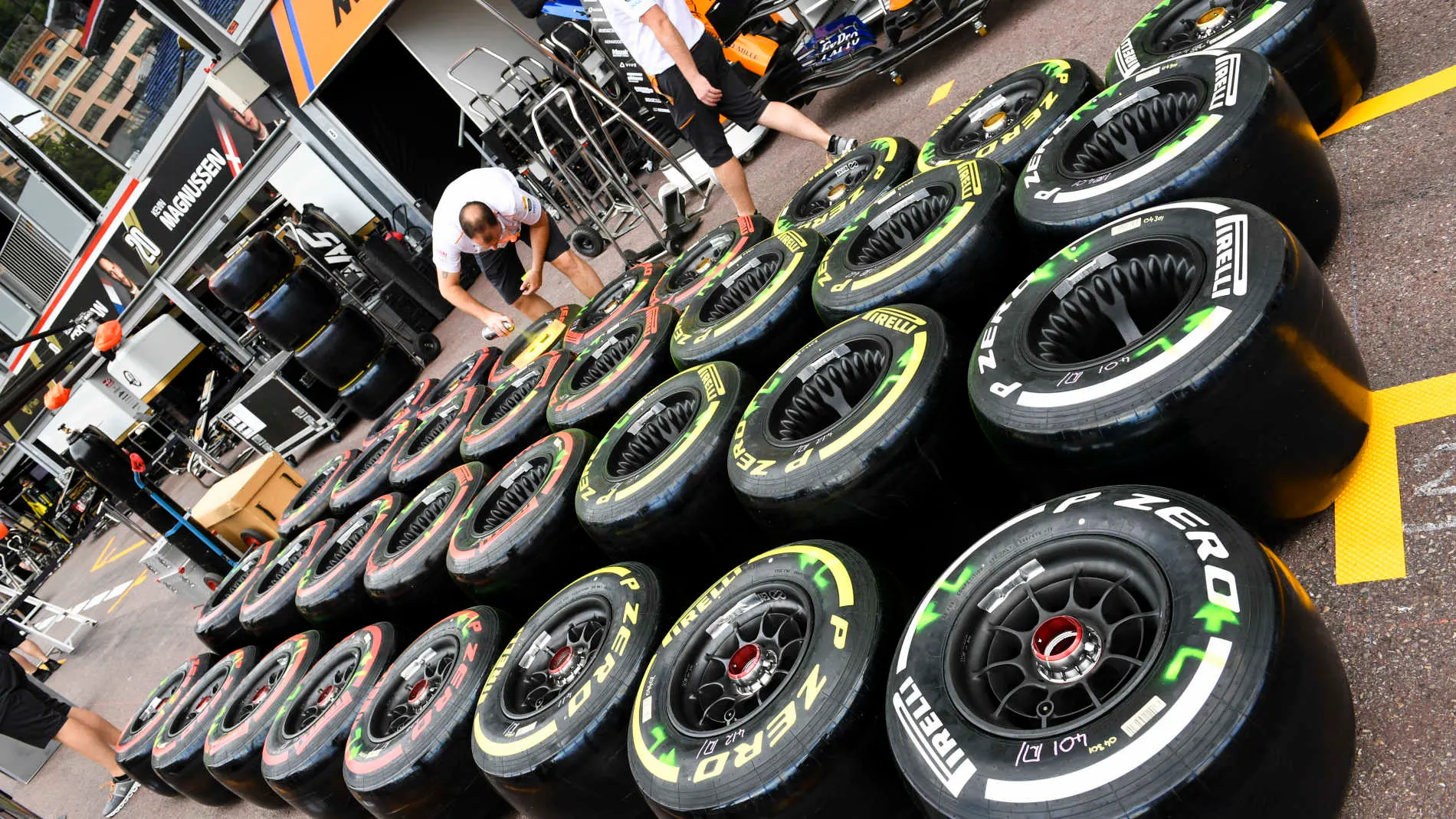 MONTE CARLO, MONACO - MAY 22: Pirelli tyres during the Monaco GP at Monte Carlo on May 22, 2019 in