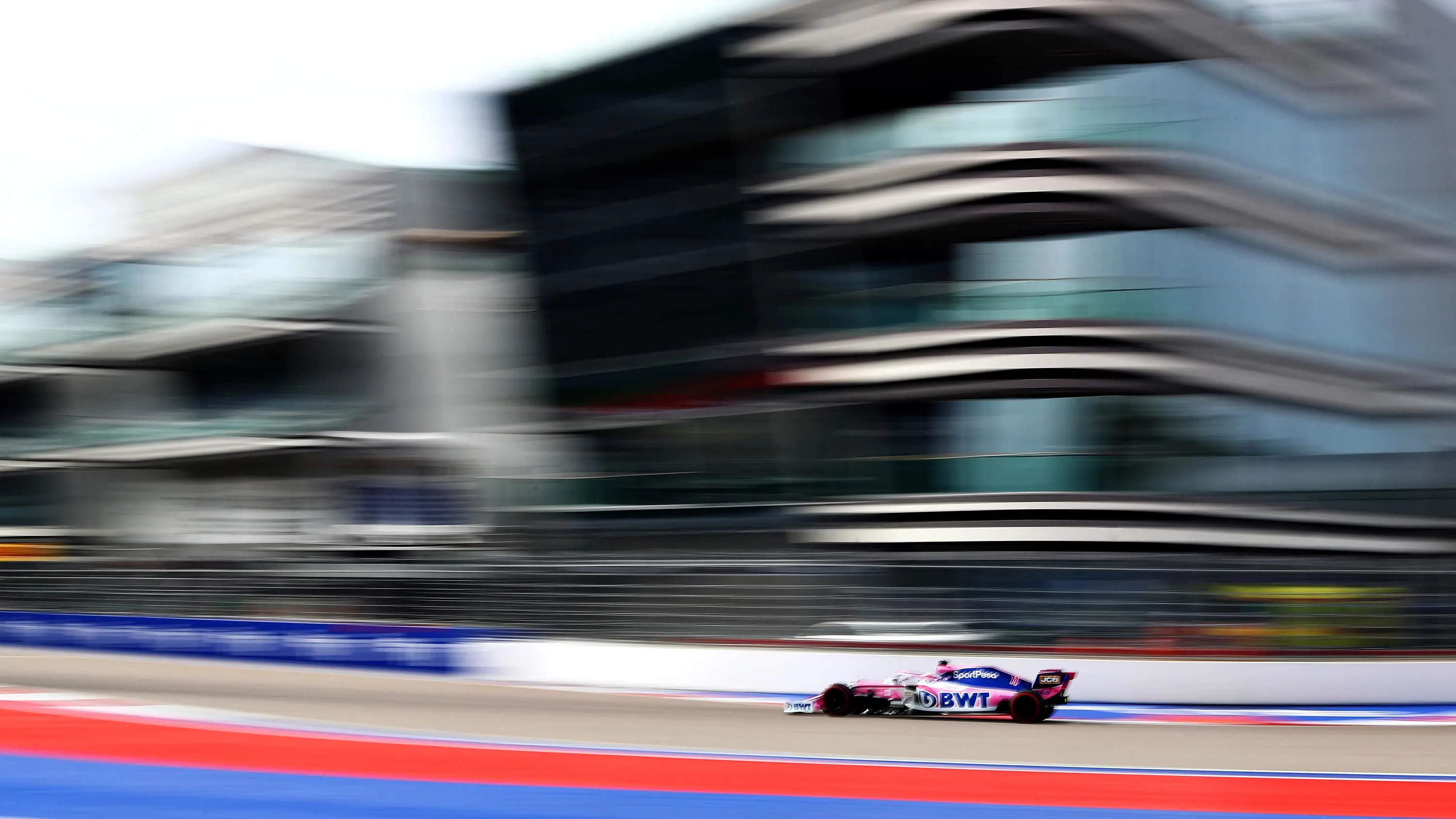 SOCHI, RUSSIA - SEPTEMBER 27: Sergio Perez of Mexico driving the (11) Racing Point RP19 Mercedes on track during practice for the F1 Grand Prix of Russia at Sochi Autodrom on September 27, 2019 in Sochi, Russia. (Photo by Mark Thompson/Getty Images)