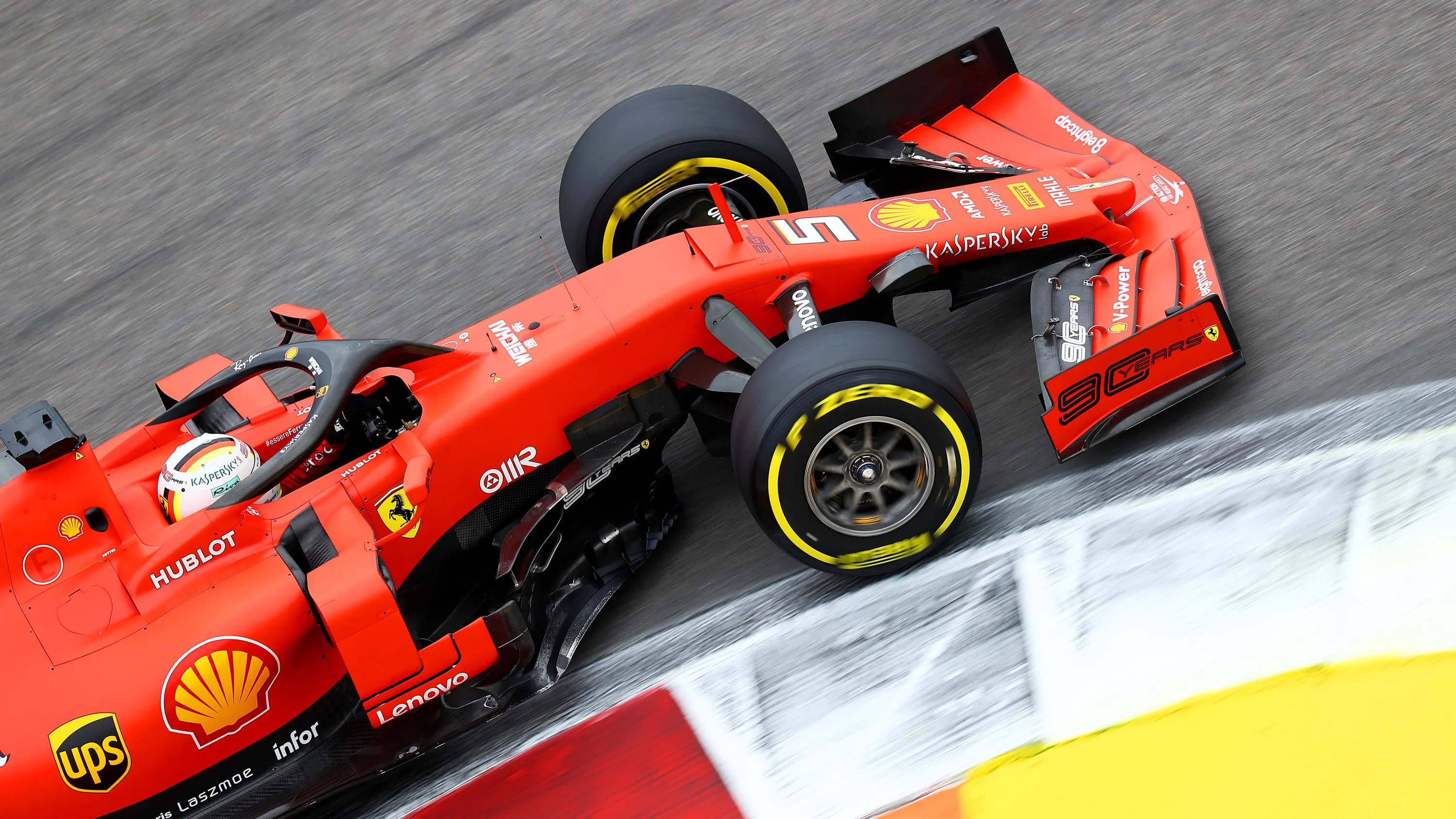 SOCHI, RUSSIA - SEPTEMBER 27: Sebastian Vettel of Germany driving the (5) Scuderia Ferrari SF90 on track during practice for the F1 Grand Prix of Russia at Sochi Autodrom on September 27, 2019 in Sochi, Russia. (Photo by Mark Thompson/Getty Images)