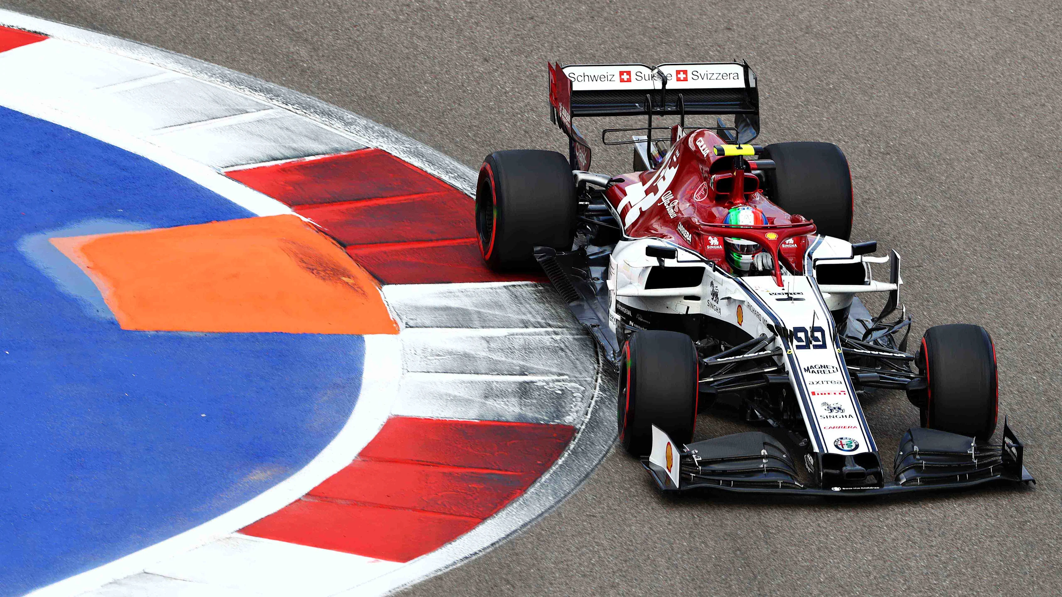 SOCHI, RUSSIA - SEPTEMBER 28: Antonio Giovinazzi of Italy driving the (99) Alfa Romeo Racing C38